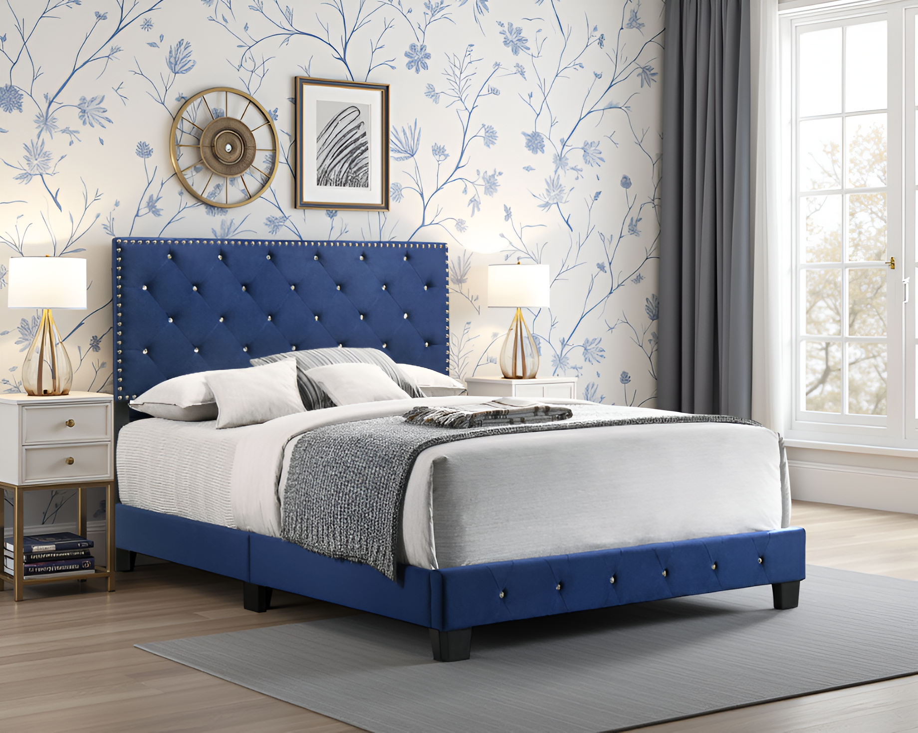 Elite Space Living Modena Navy Blue Velvet Full Bed