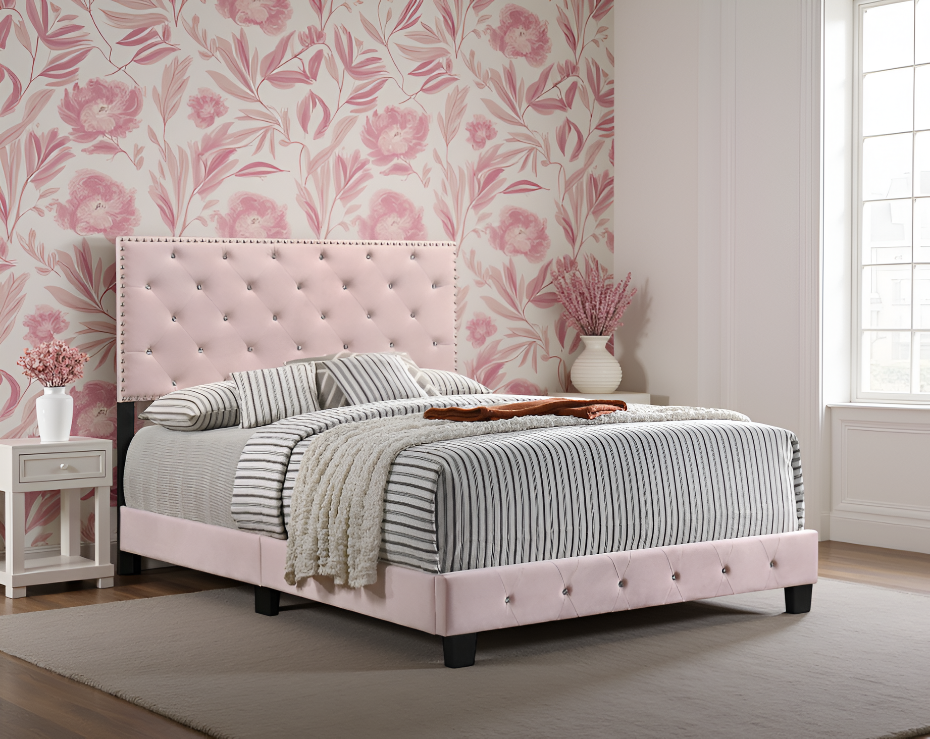 Elite Space Living Modena Pink Velvet Full Bed