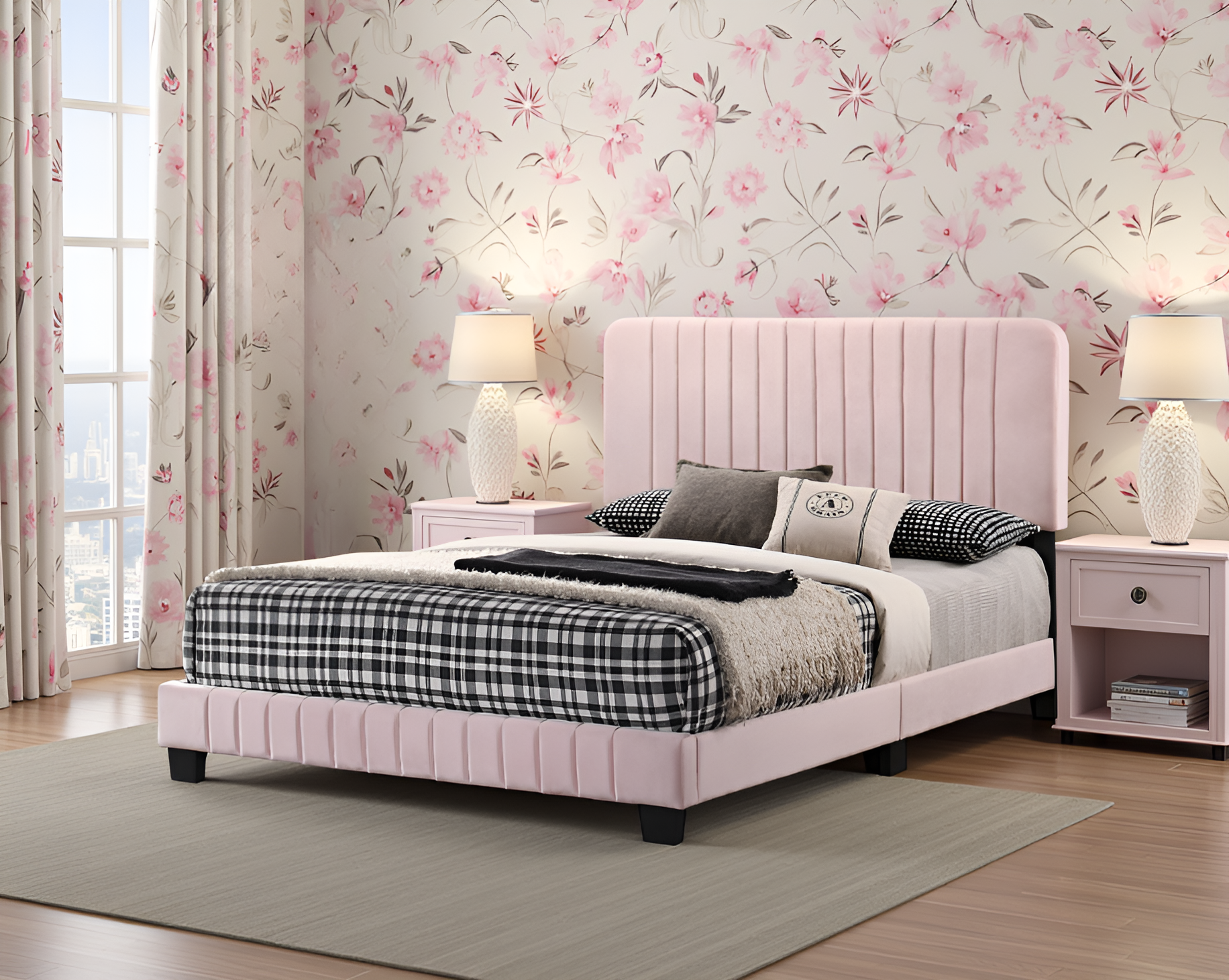 Elite Space Living Valletta Pink Velvet Full Bed