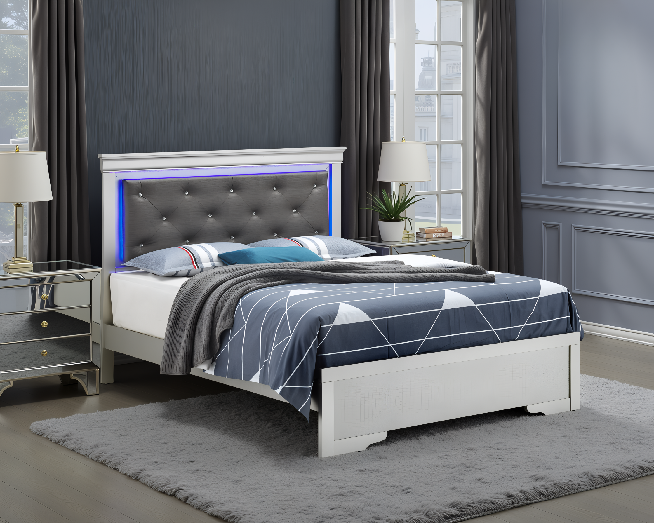 Elite Space Living Warsaw Silver Champagne Brown Leather Full Bed