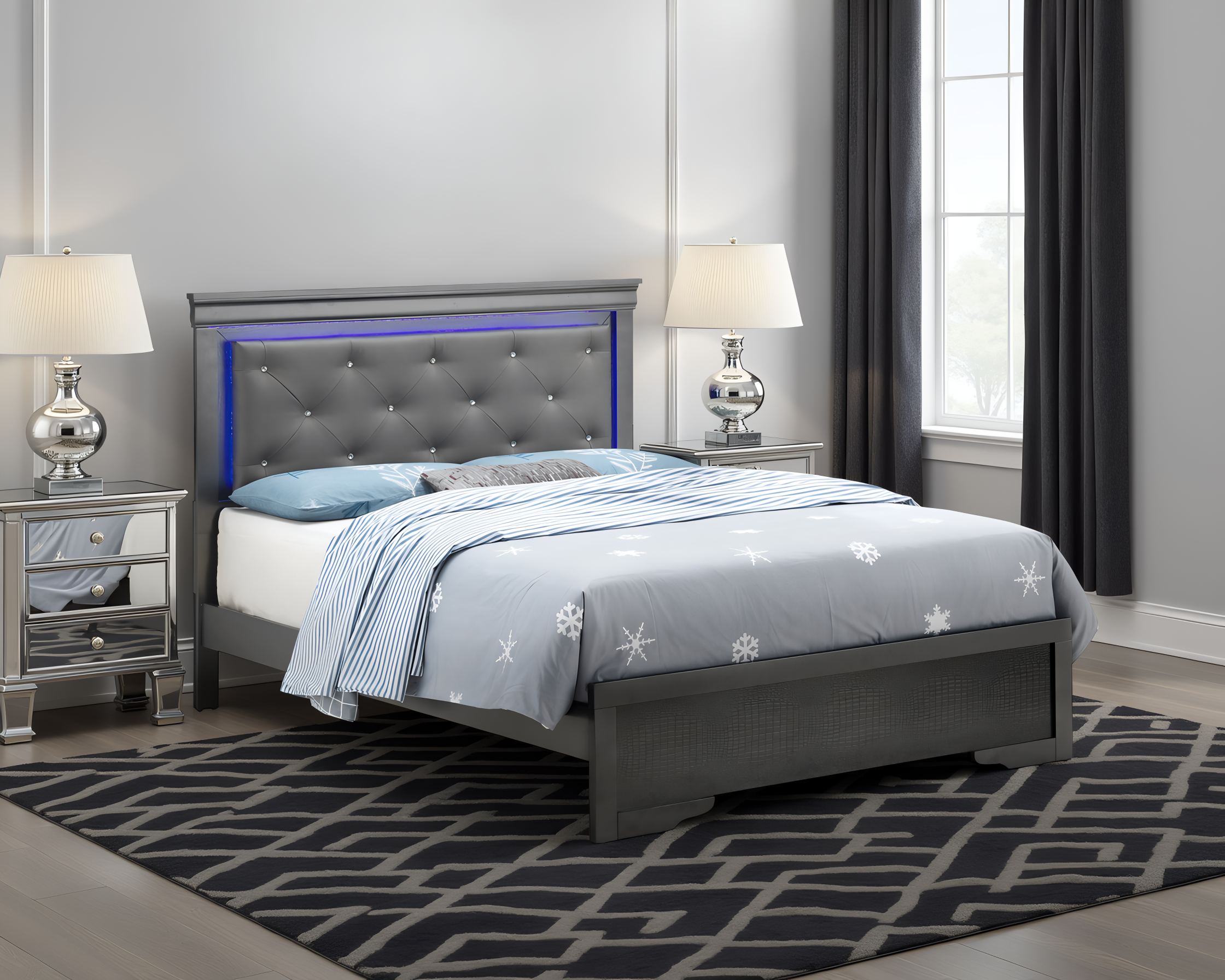 Elite Space Living Warsaw Metalic Black Leather Full Bed