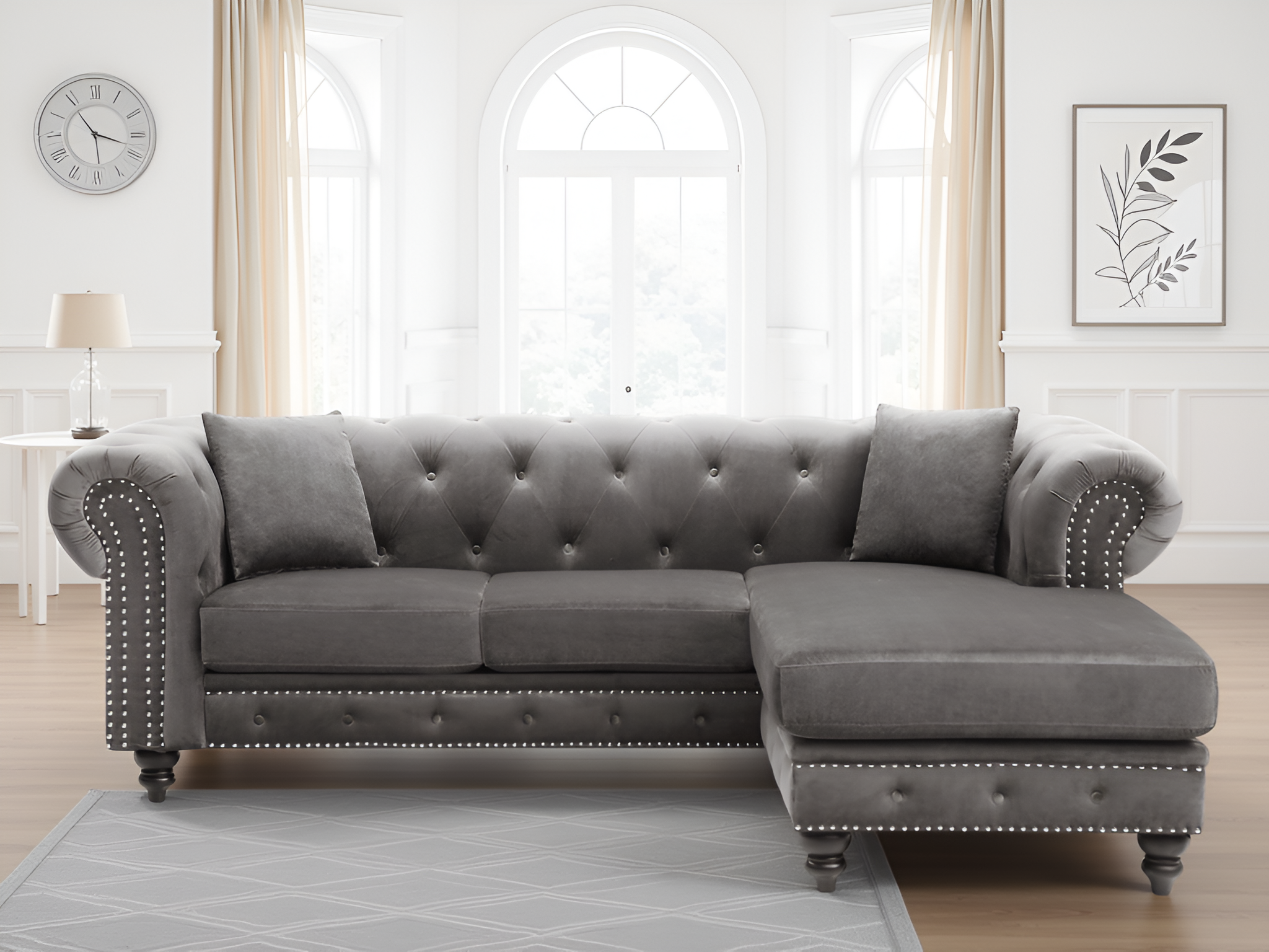 Elite Space Living Swansea Dark Gray Velvet Reversible Sectional