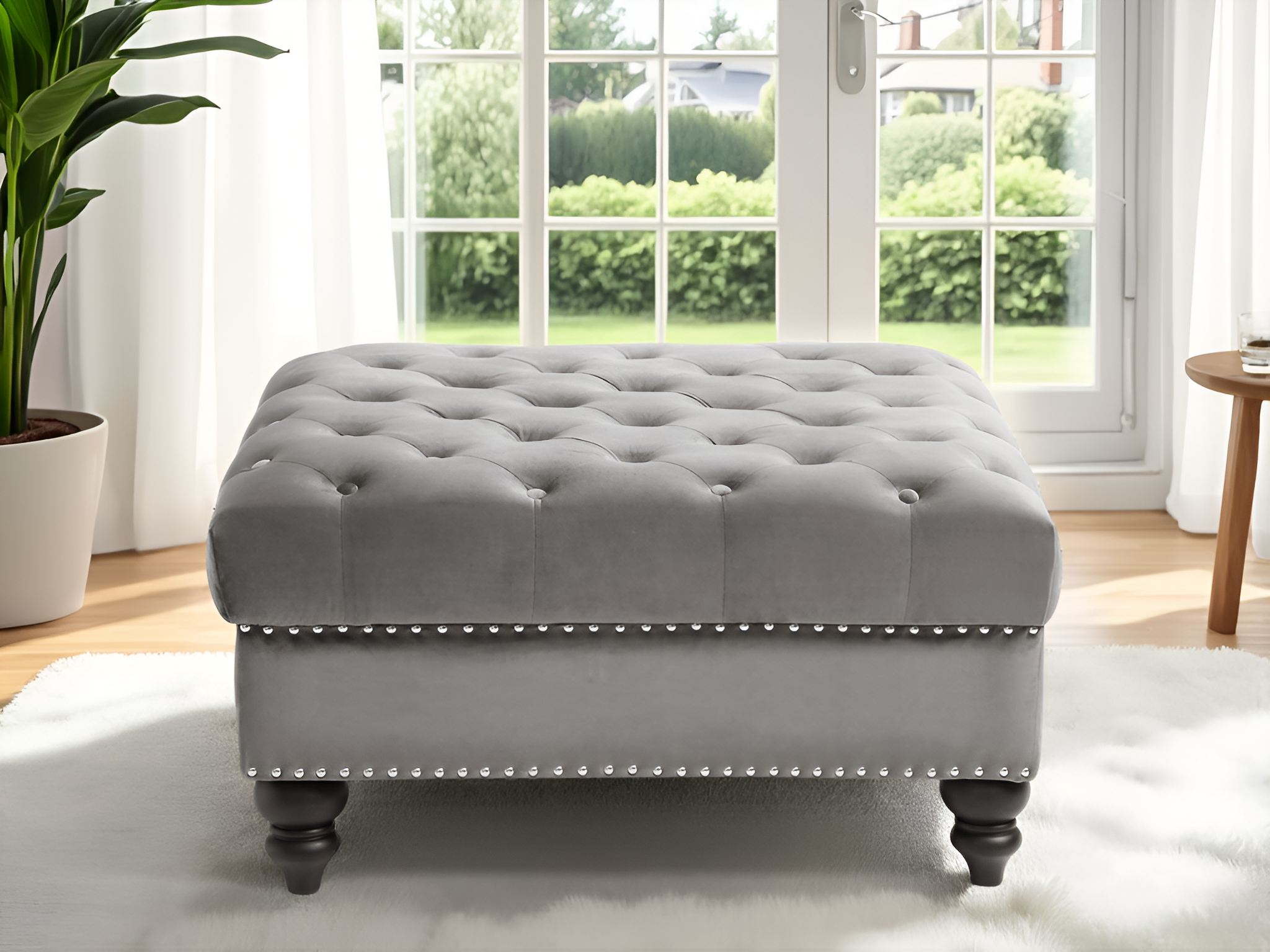 Elite Space Living Swansea Dark Gray Velvet Ottoman