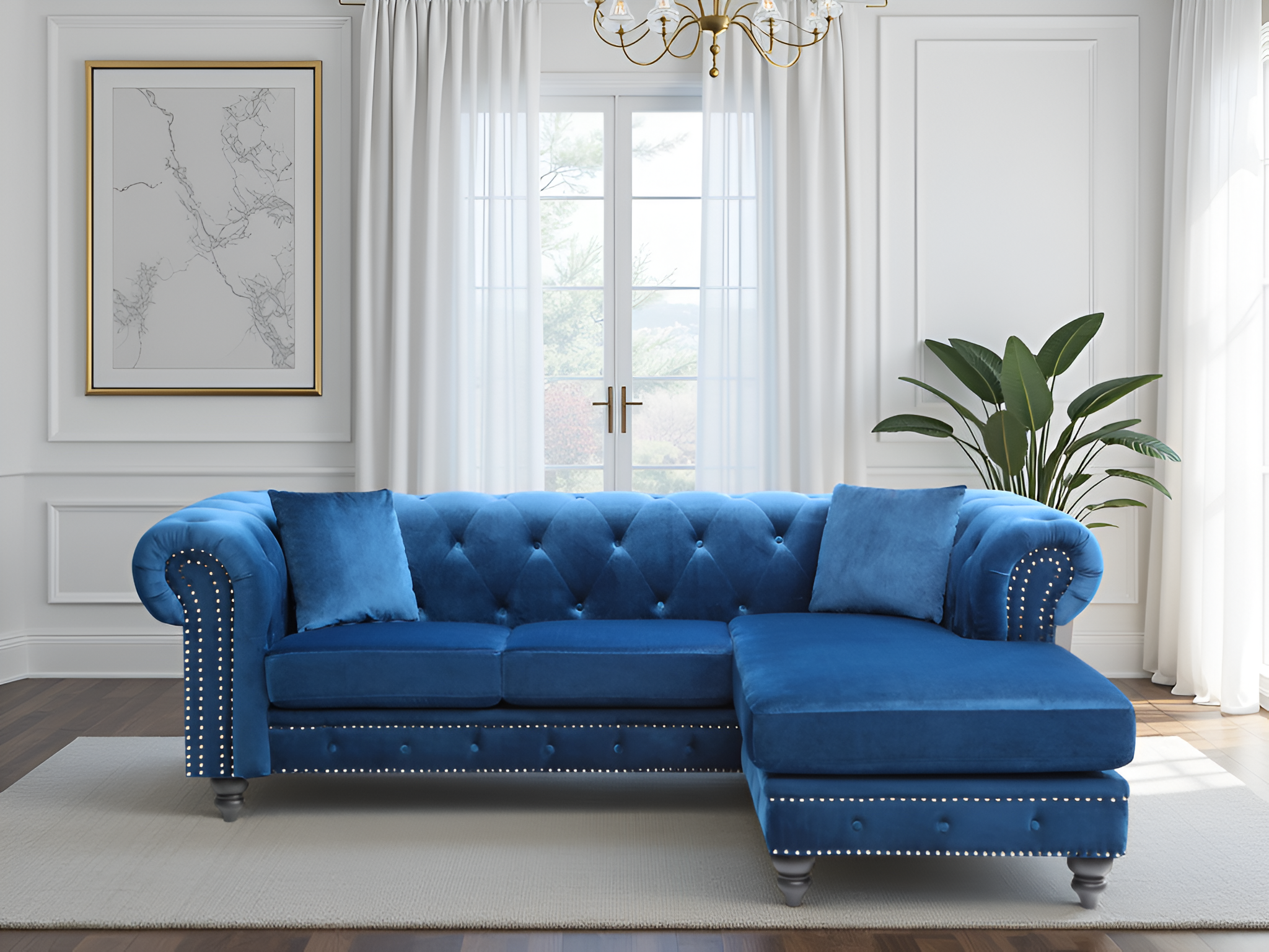 Elite Space Living Swansea Navy Blue Velvet Reversible Sectional