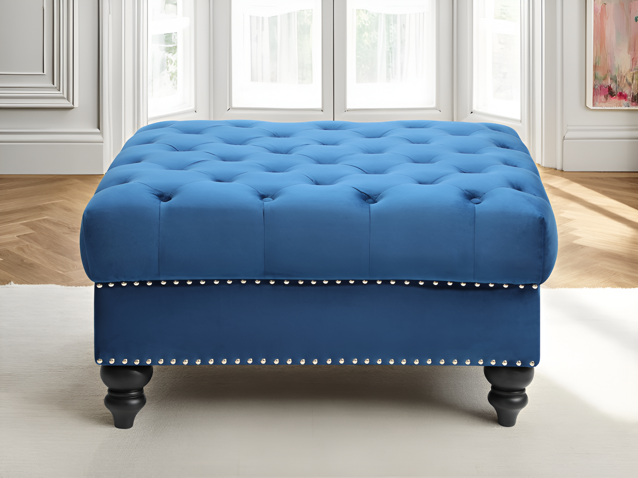 Elite Space Living Swansea Navy Blue Velvet Ottoman