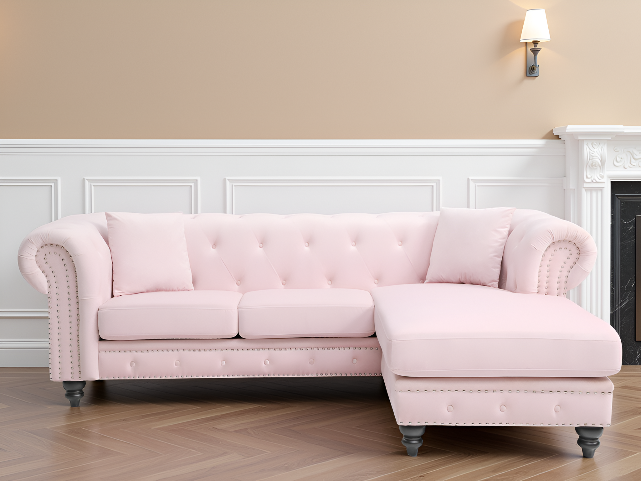 Elite Space Living Swansea Pink Velvet Reversible Sectional
