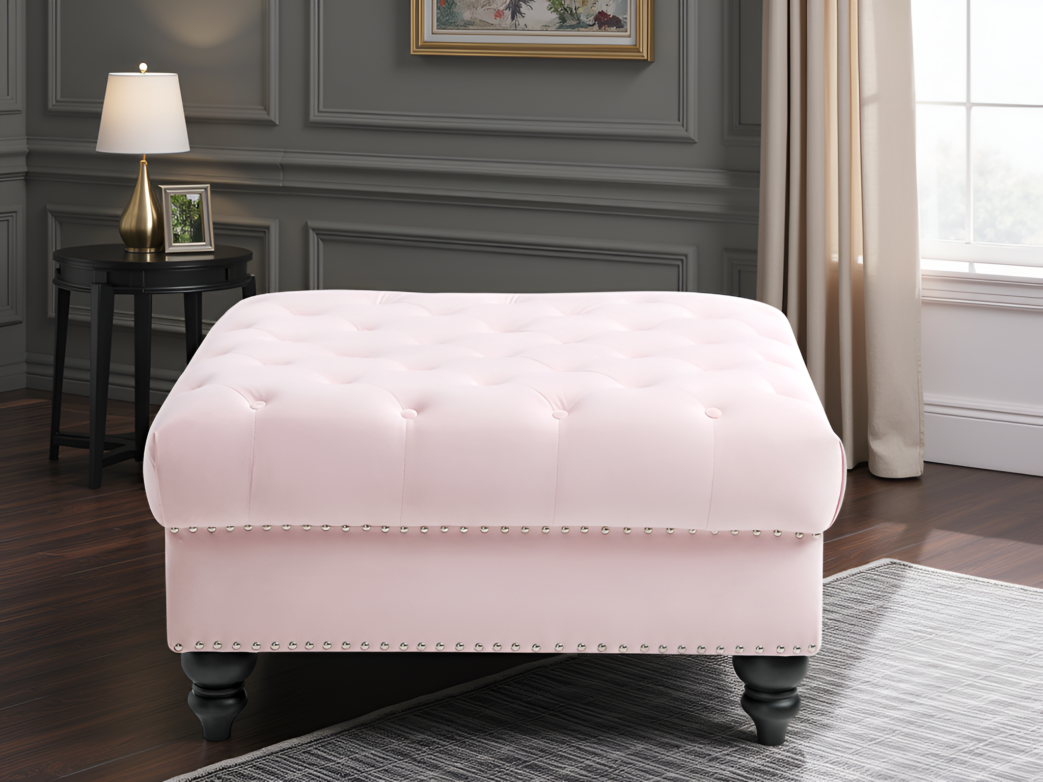 Elite Space Living Swansea Pink Velvet Ottoman