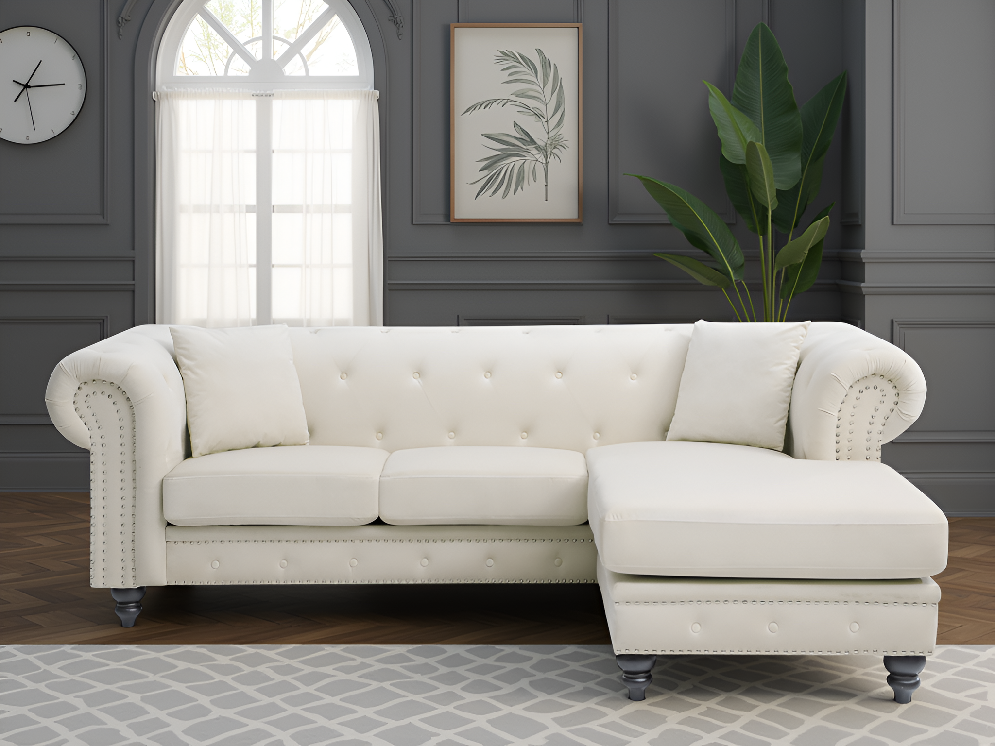 Elite Space Living Swansea Ivory Velvet Reversible Sectional