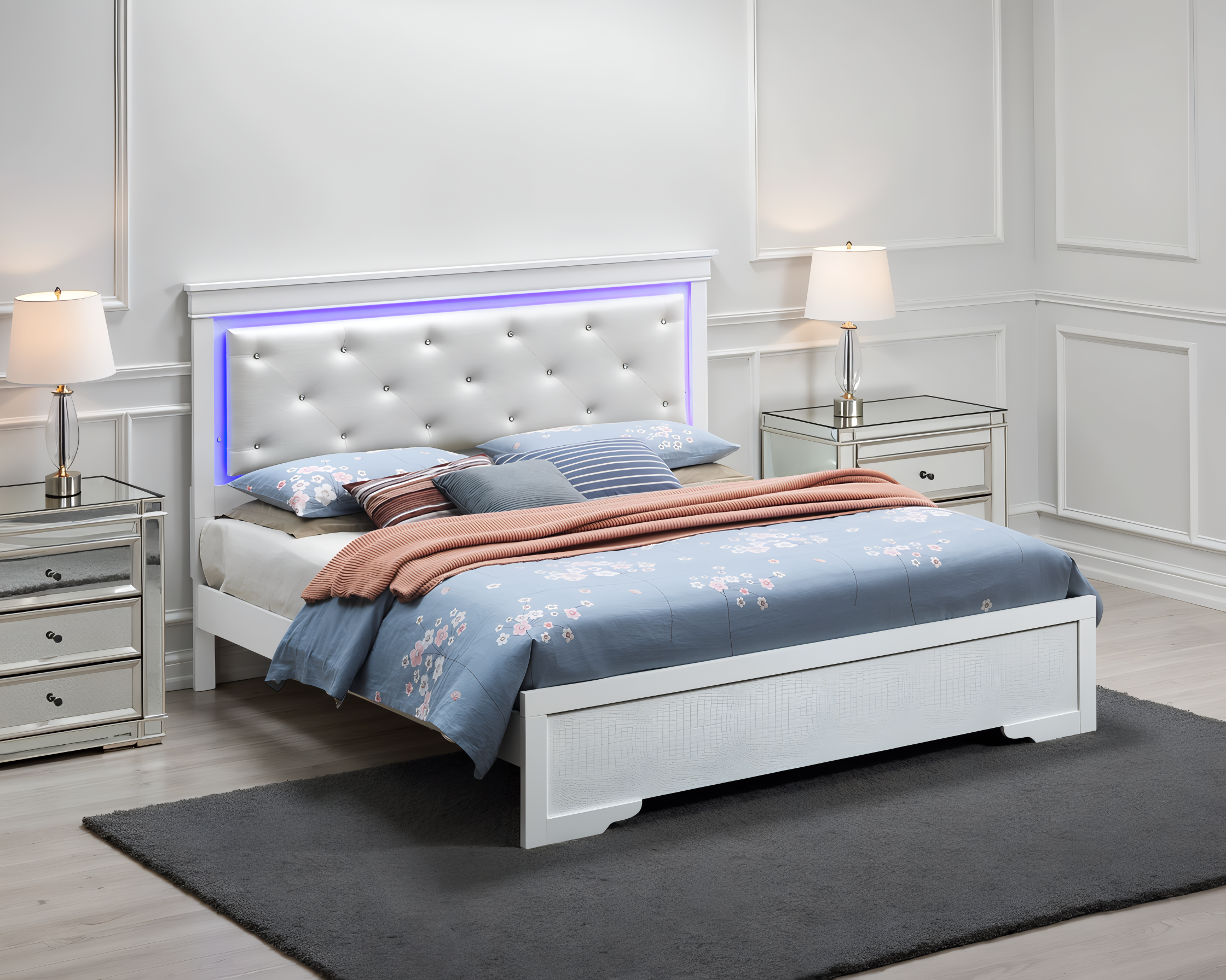 Elite Space Living Warsaw White Pearl Leather Full Bed