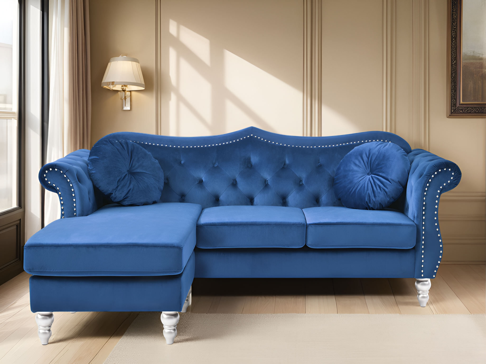 Elite Space Living Geneva Navy Blue Sofa Chaise
