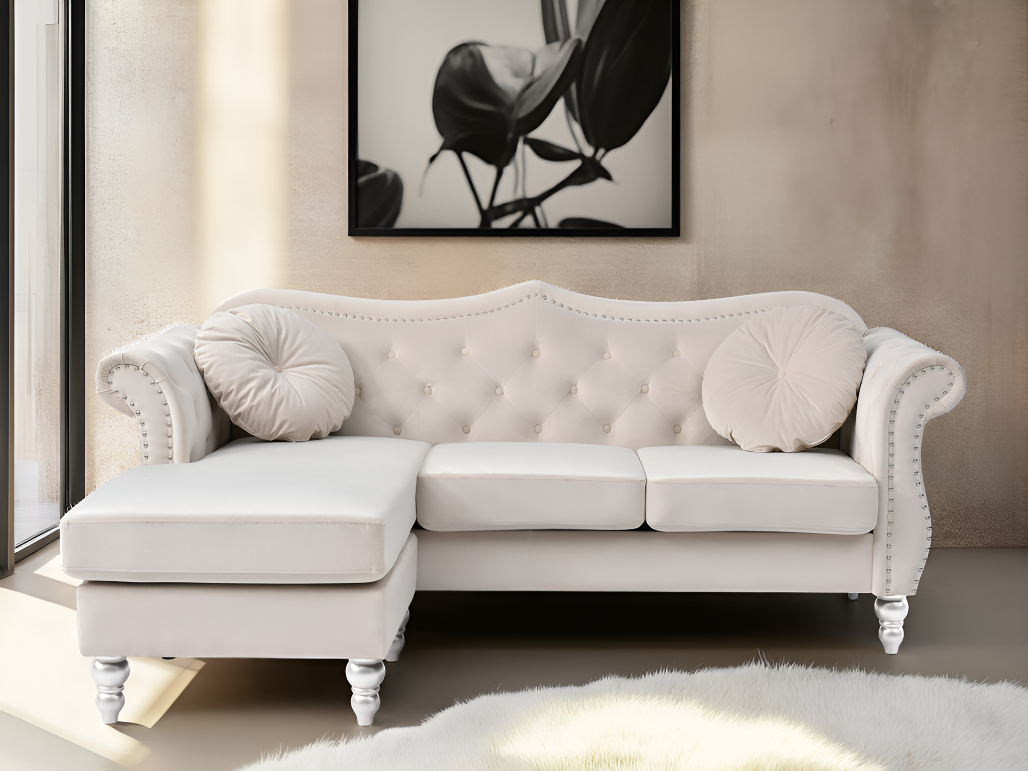 Elite Space Living Geneva Ivory Sofa Chaise