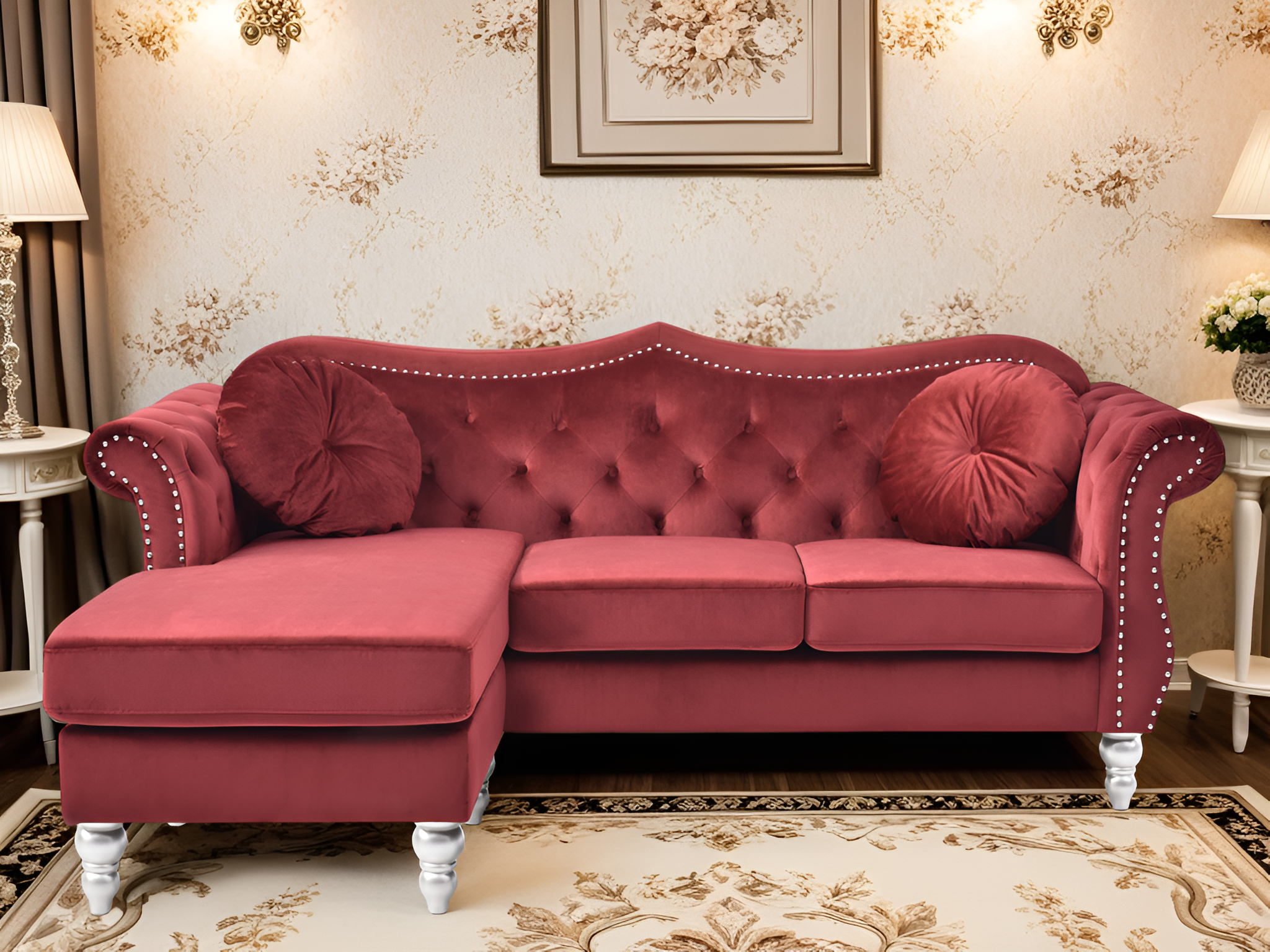 Elite Space Living Geneva Burgundy Sofa Chaise