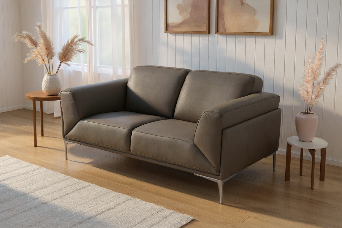Elite Space Living Cologne Grey Leather Loveseat