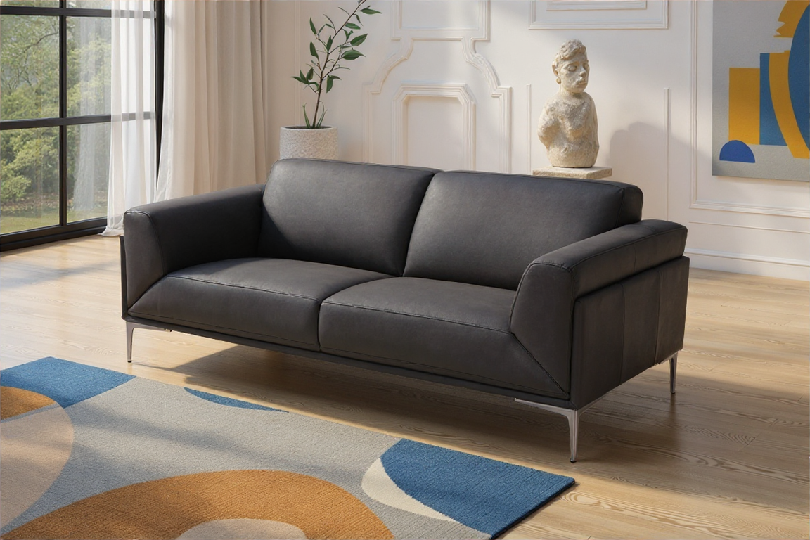 Elite Space Living Antalya Premium Black Leather Sofa