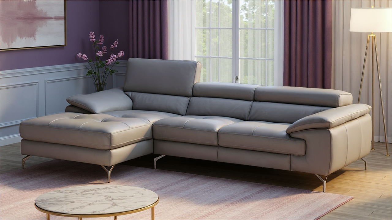 Elite Space Living Ferrara Light Grey LAF Leather Sectional Sofa