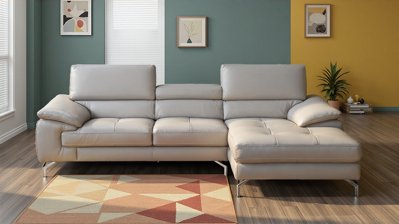 Elite Space Living Ferrara Light Grey RAF Leather Sectional Sofa