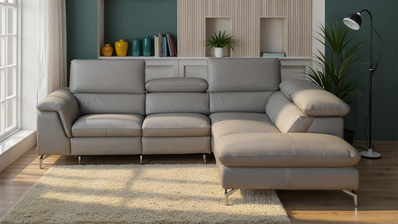 Elite Space Living Yalova RAF Light Grey Leather Sectional