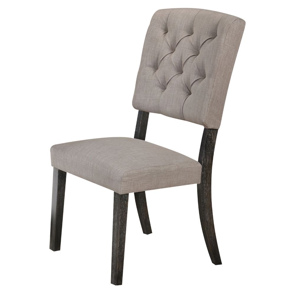 2 Acme Furniture Bernard Beige Weathered Gray Oak Side Chairs