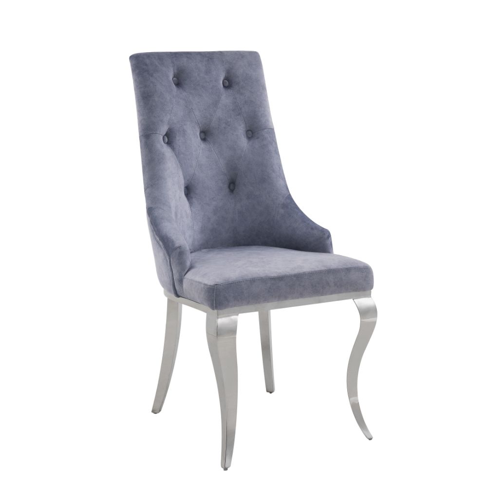 2 Acme Furniture Dekel Gray Silver Side Chairs