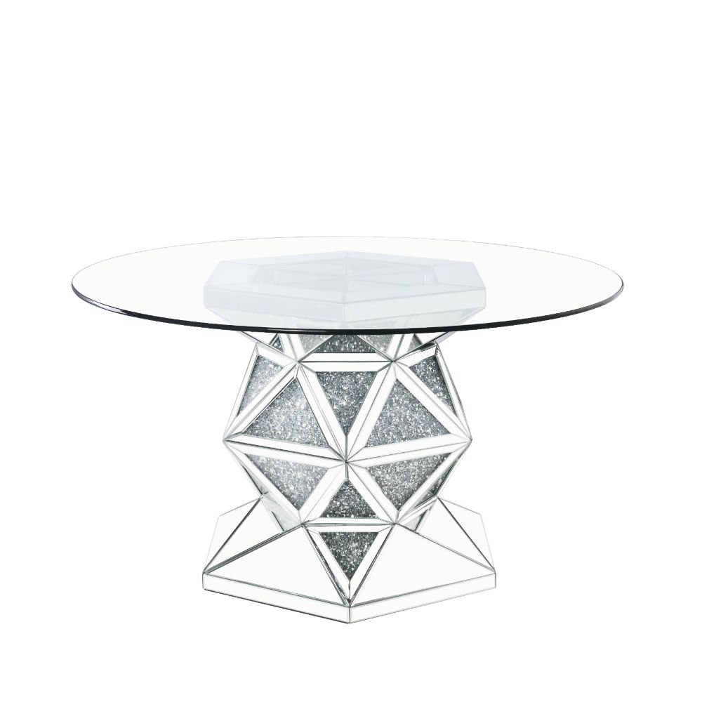 Acme Furniture Noralie Mirrored Glass Round Dining Table