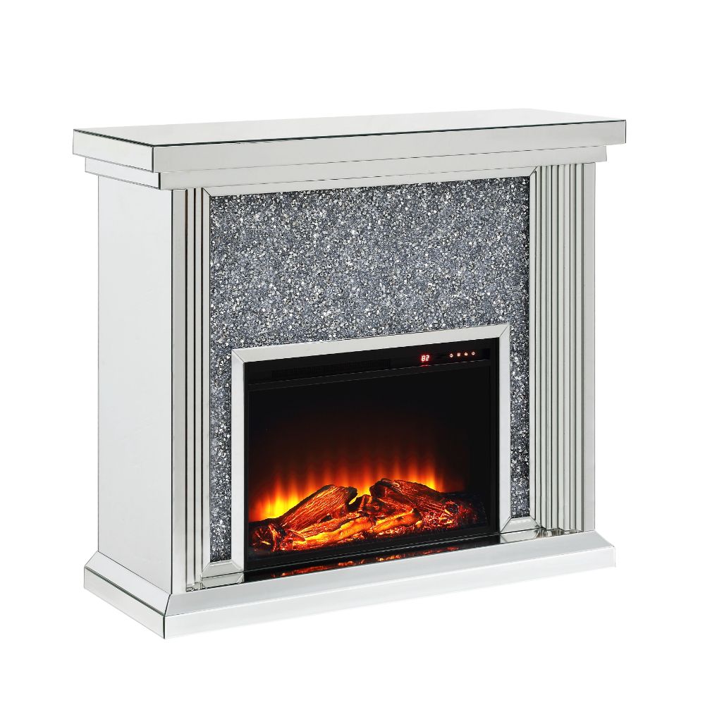 Acme Furniture Noralie Mirrored Diamonds Glass Fireplace