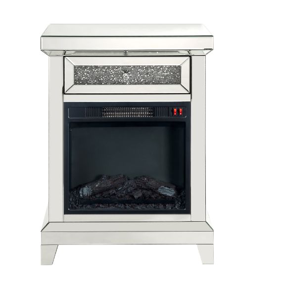 Acme Furniture Noralie Mirrored 1 Drawer Fireplace
