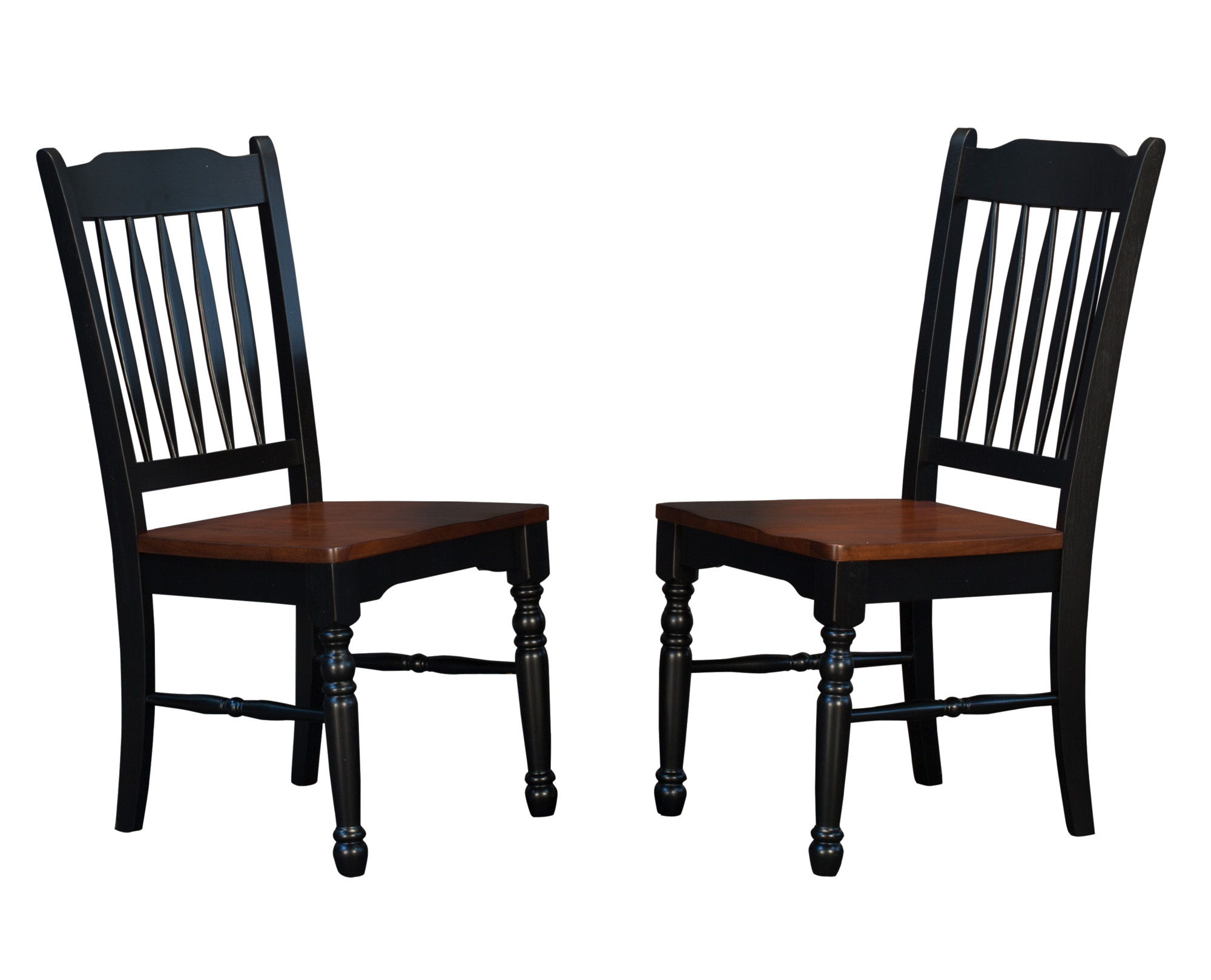 2 A-America British Isles Oak Black Slatback Side Chairs