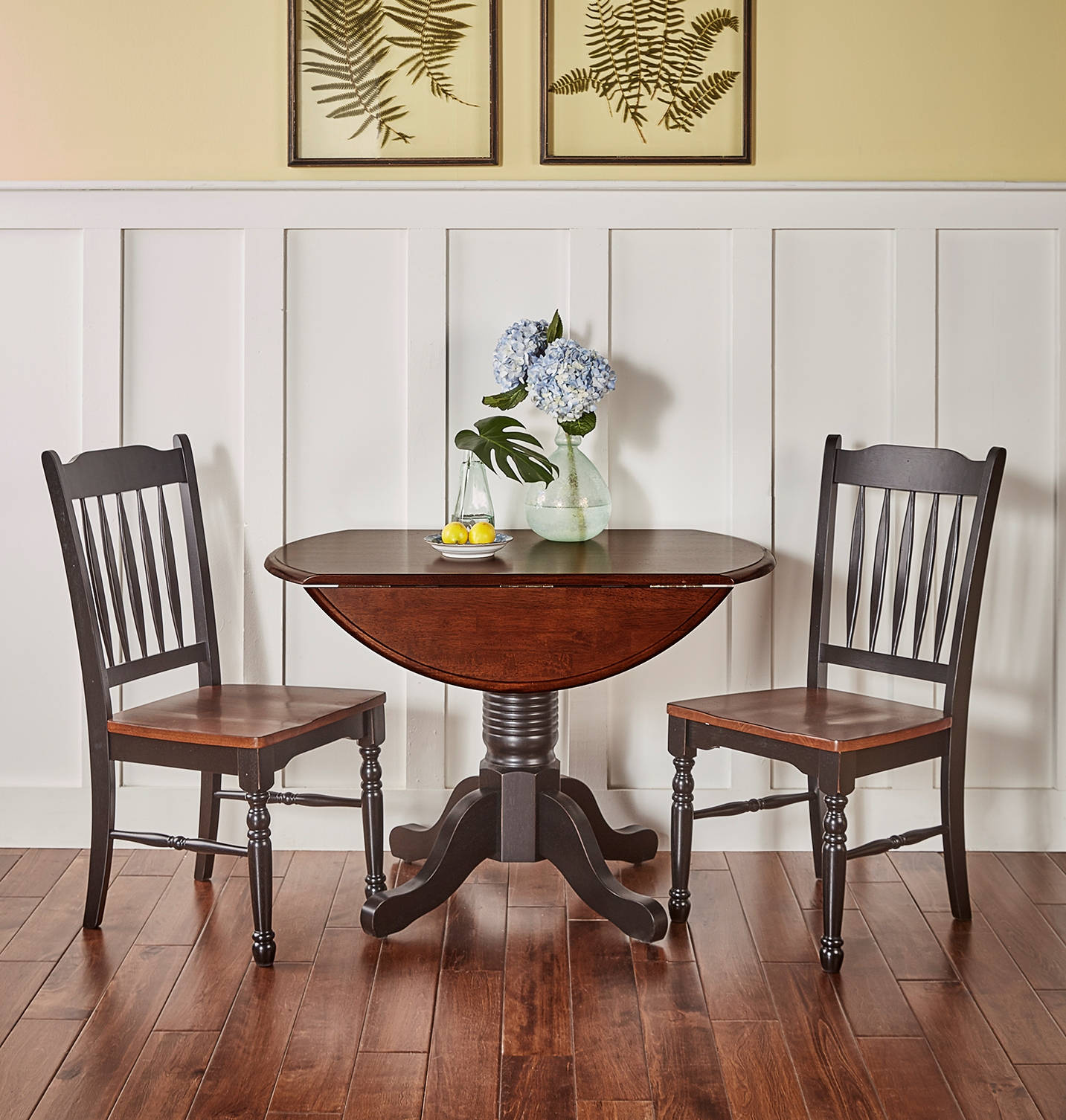 A-America British Isles Oak Black Drop Leaf 3pc Dining Room Set with Slatba...