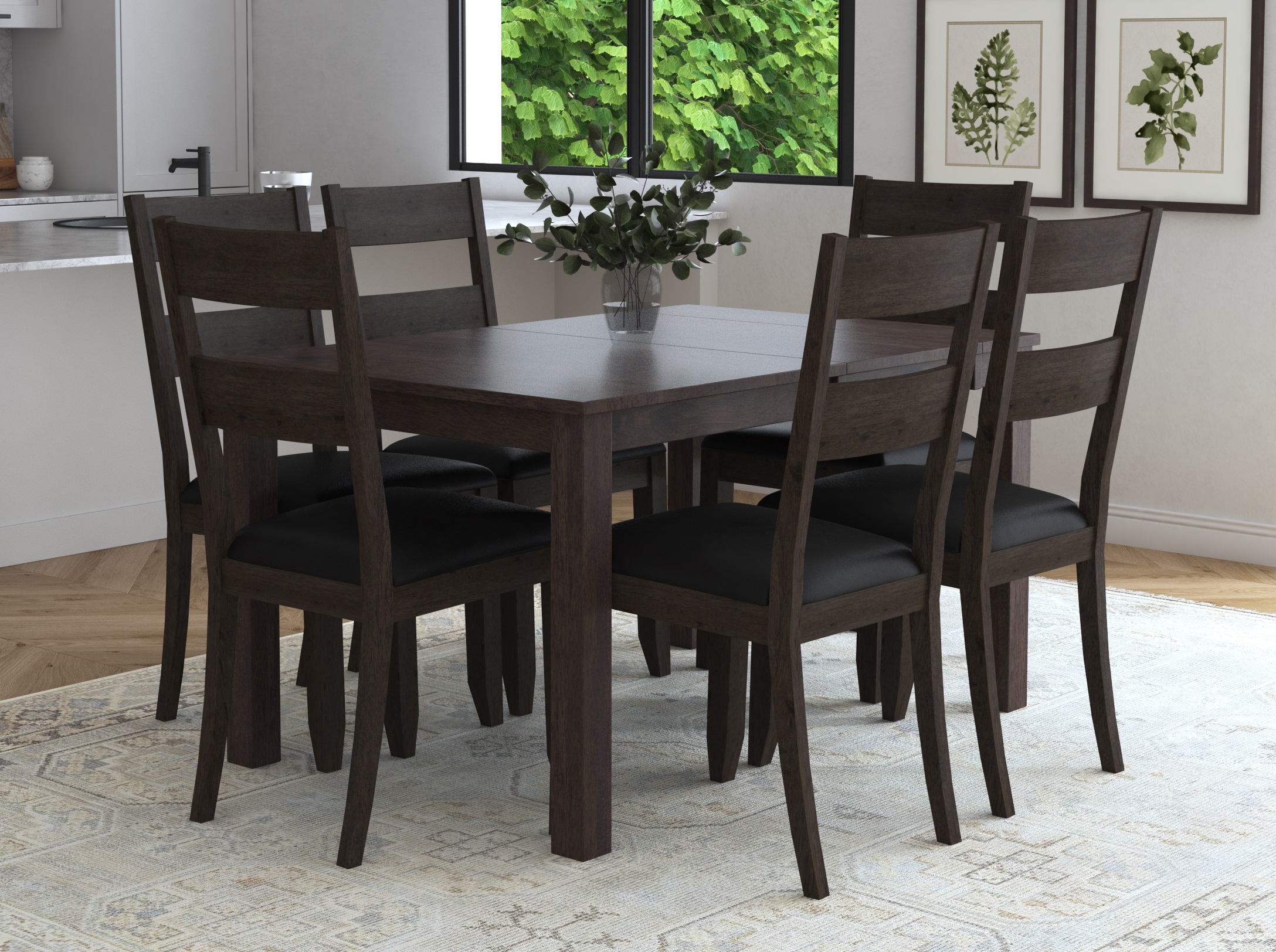 A-America Mariposa Warm Gray 7pc Dining Room Set With Ladderback Chair