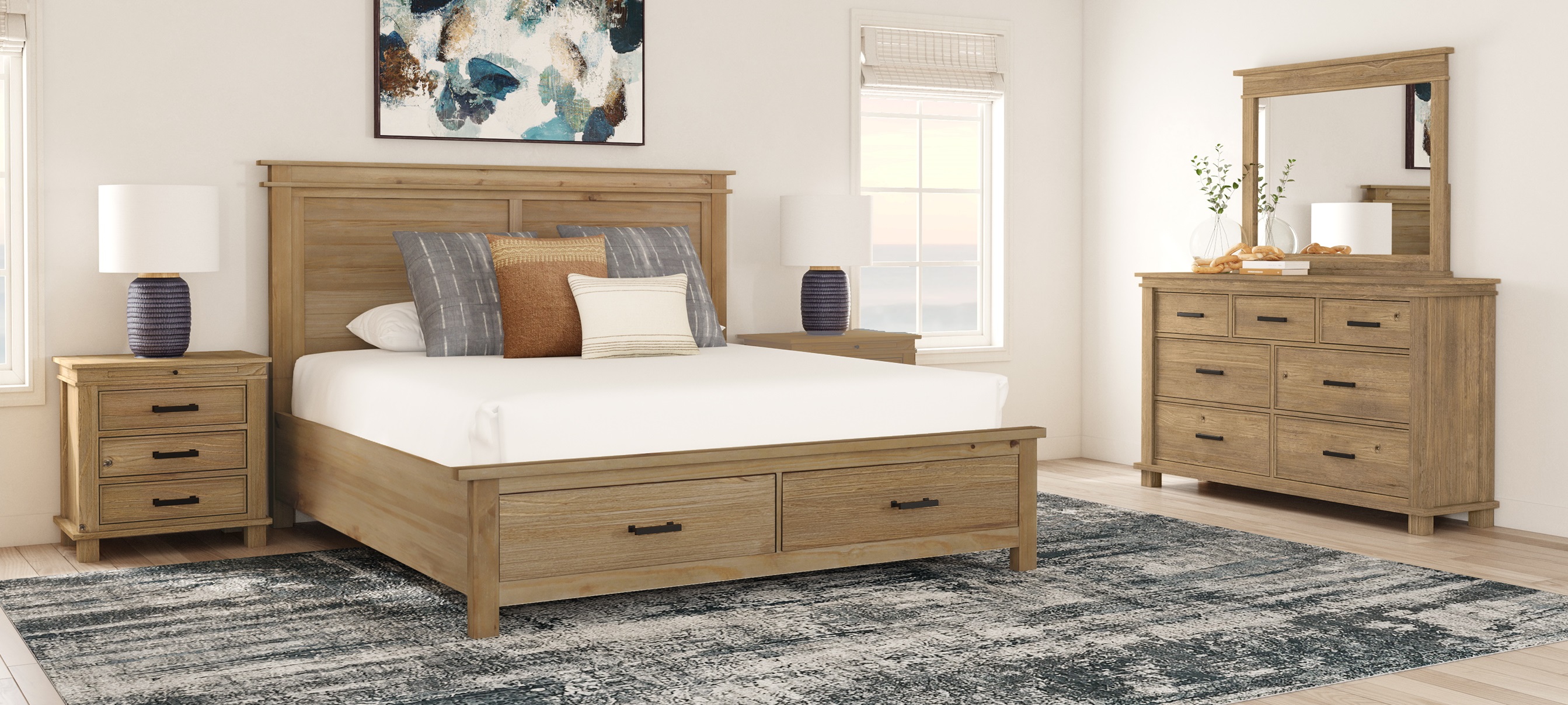 A-America Glacier Point Golden Java 4pc Bedroom Set with Queen Storage Bed