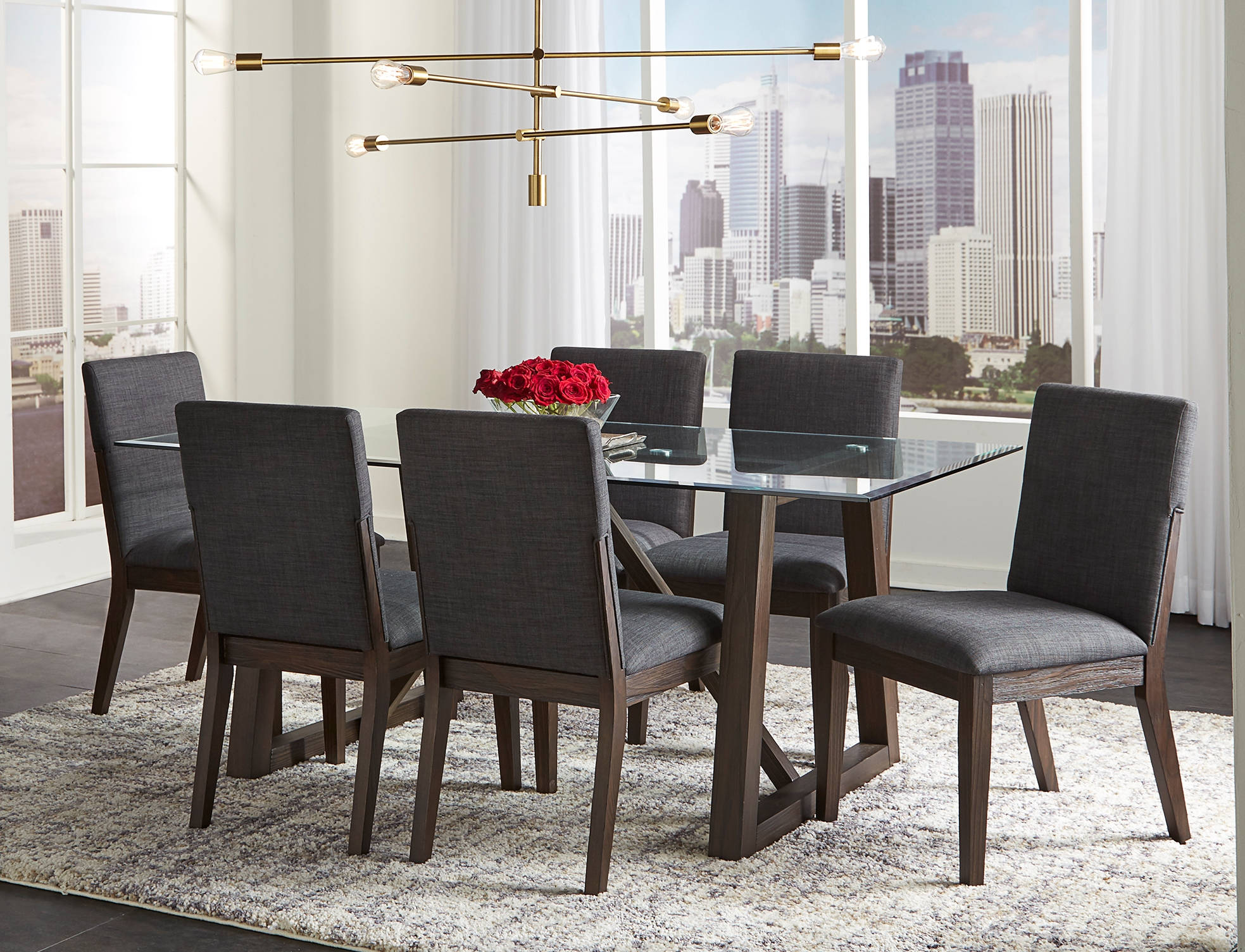 A-America Palm Canyon Carob Brown Fabric 7pc Dining Room Set