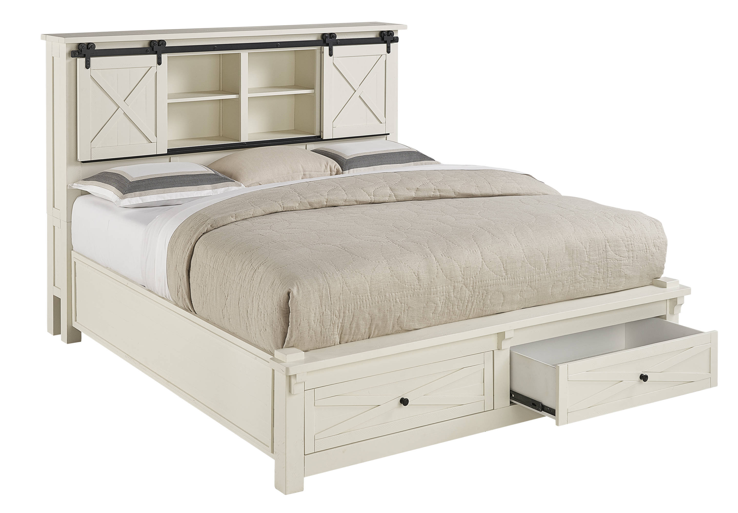A-America Sun Valley White Queen Storage Bed with Integrated Bench