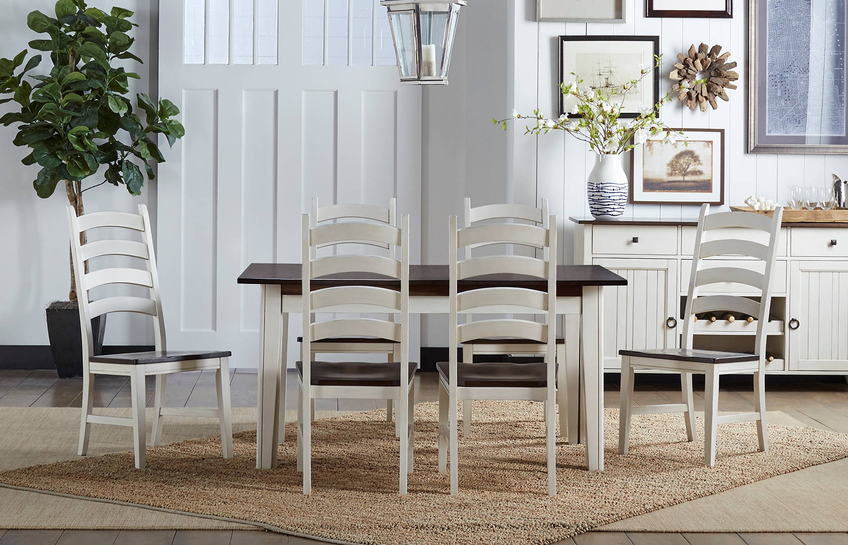 A-America Toluca Chalk Cocoa Bean 7pc Dining Room Set with Ladderback Chair