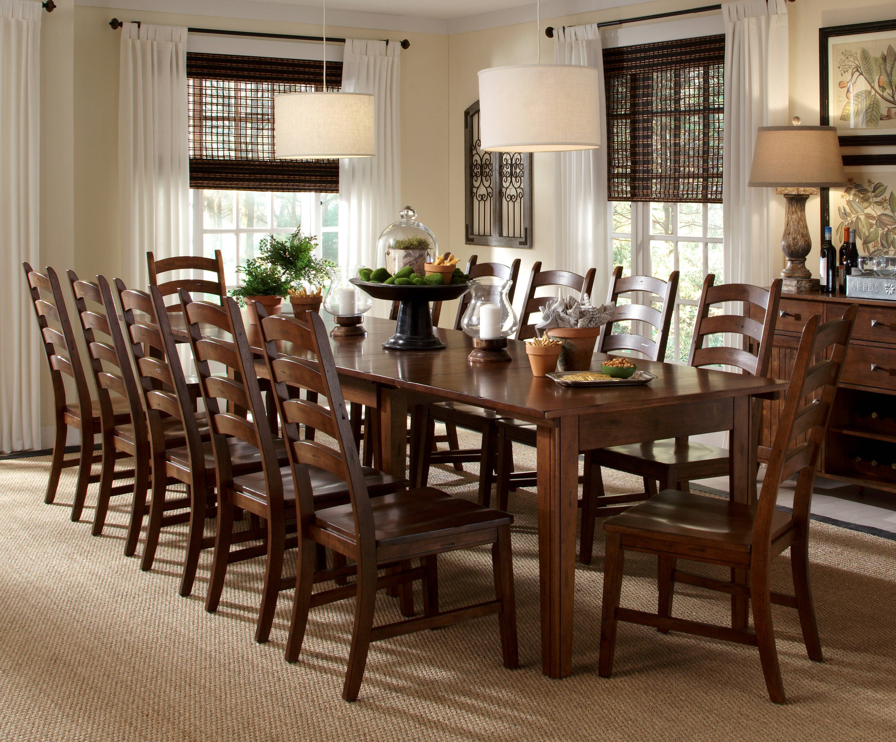 A-America Toluca Rustic Amber 11pc Dining Room Set with Ladderback Chair
