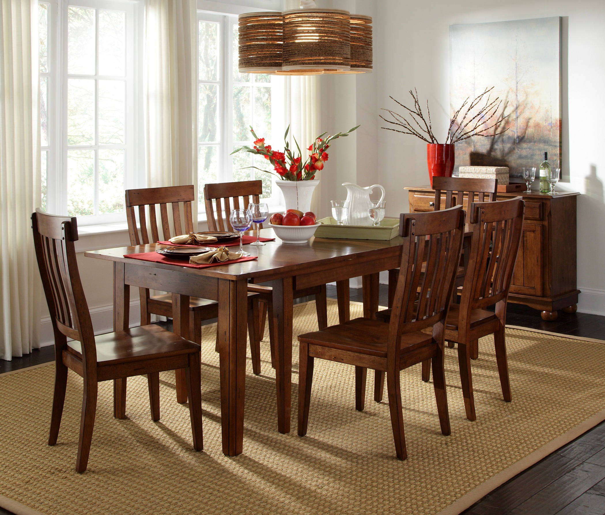 A-America Toluca Rustic Amber 7pc Dining Room Set with Slatback Chair