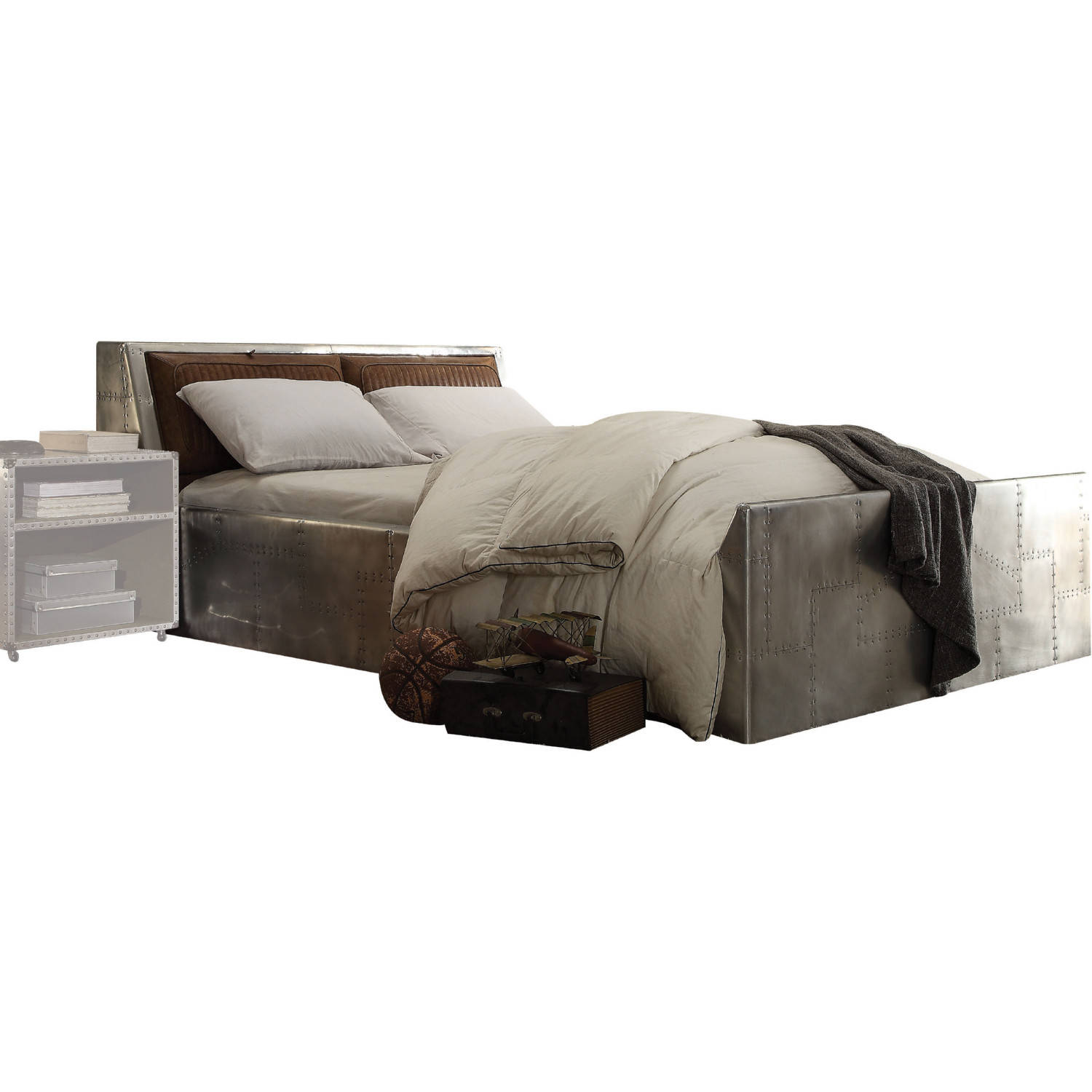 Acme Furniture Brancaster Retro Brown Aluminum Queen Storage Bed