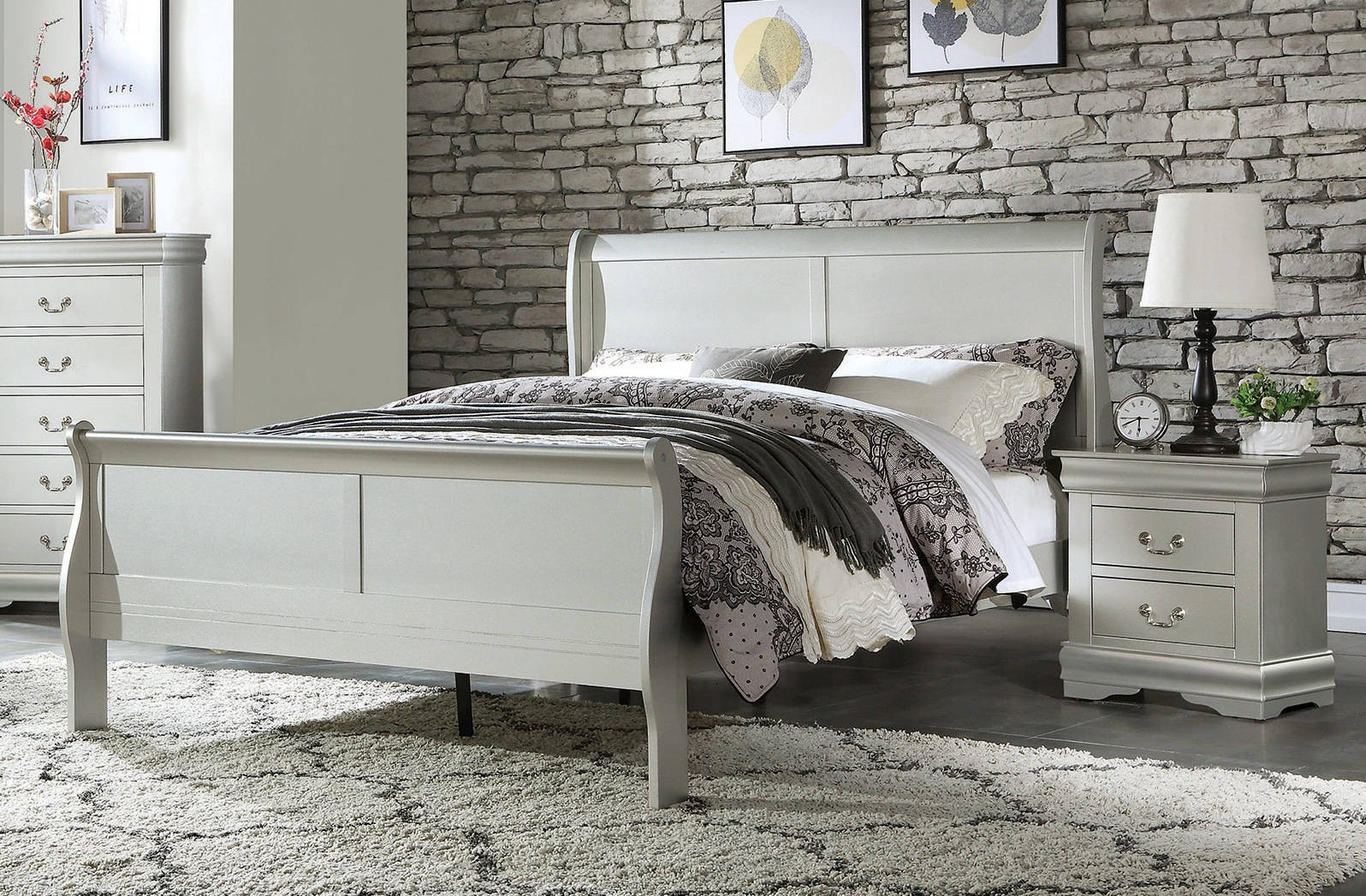 Acme Furniture Louis Philippe Platinum 2pc Bedroom Set with Full Bed