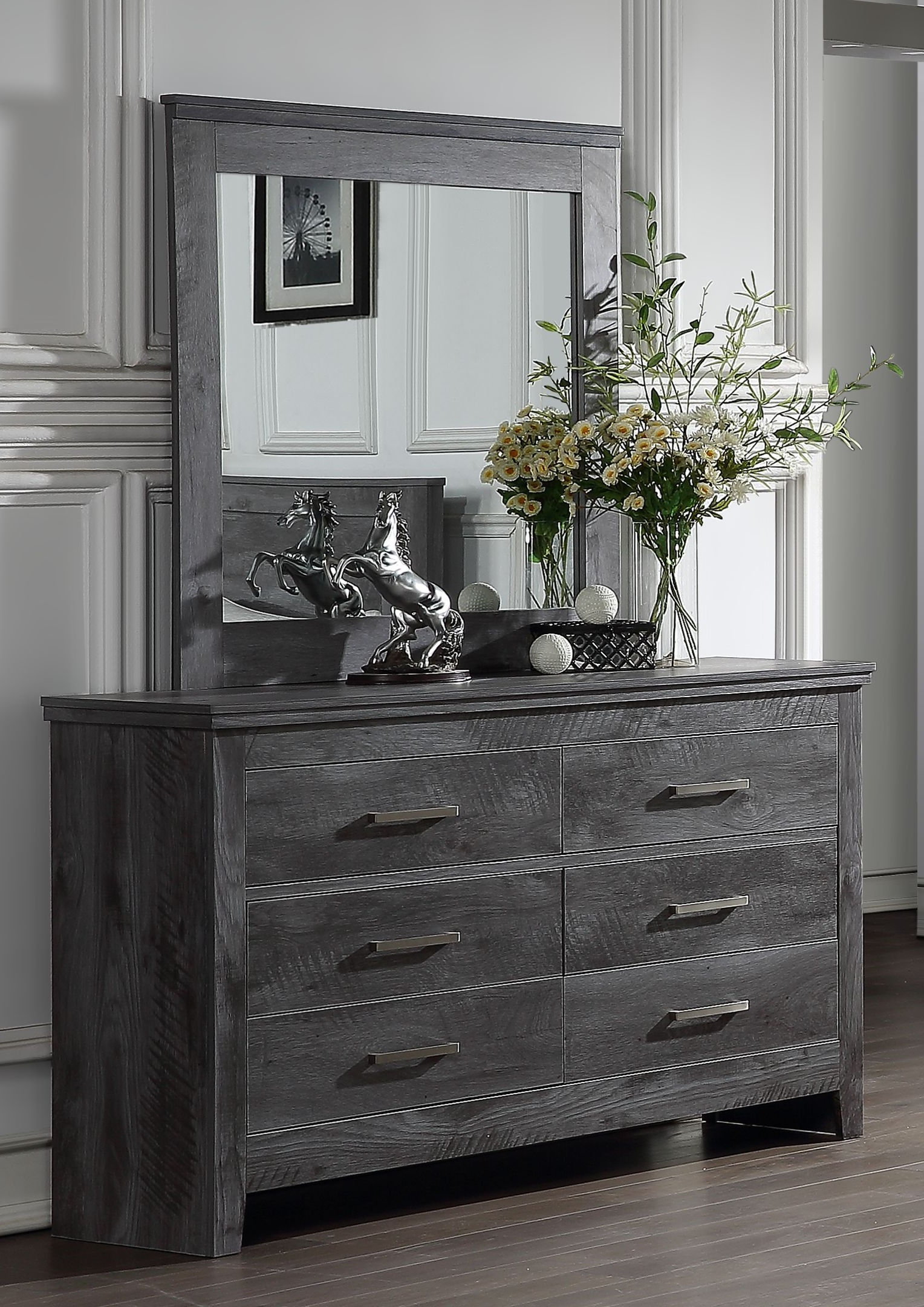 Acme Furniture Vidalia Rustic Gray Oak Dresser and Mirror