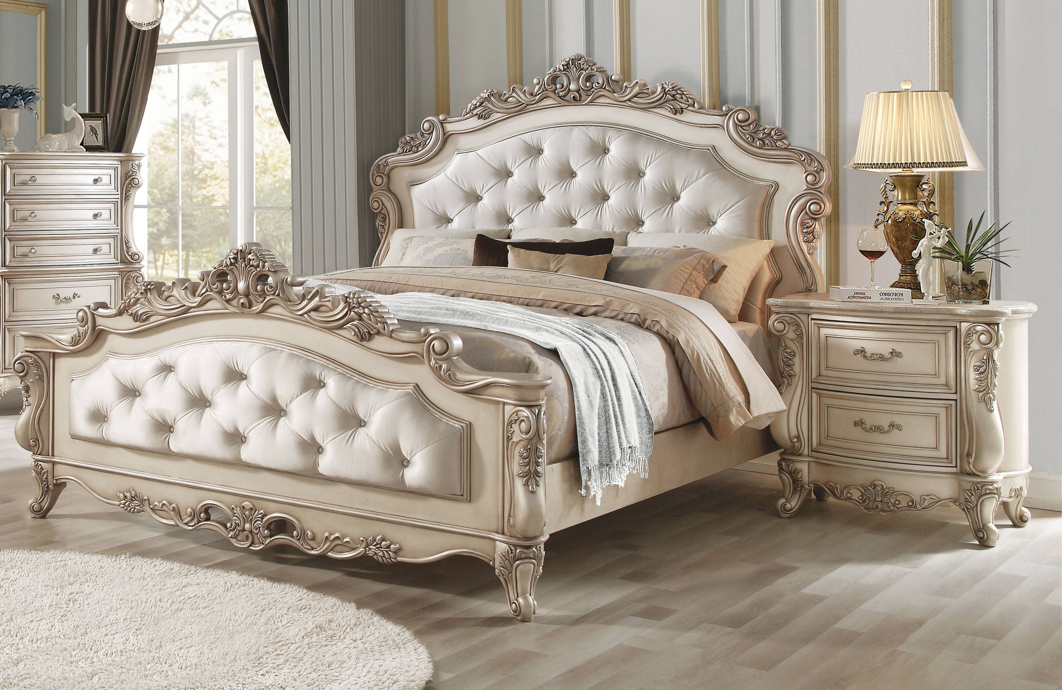 Acme Furniture Gorsedd Golden Ivory 2pc Bedroom Set with Queen Bed