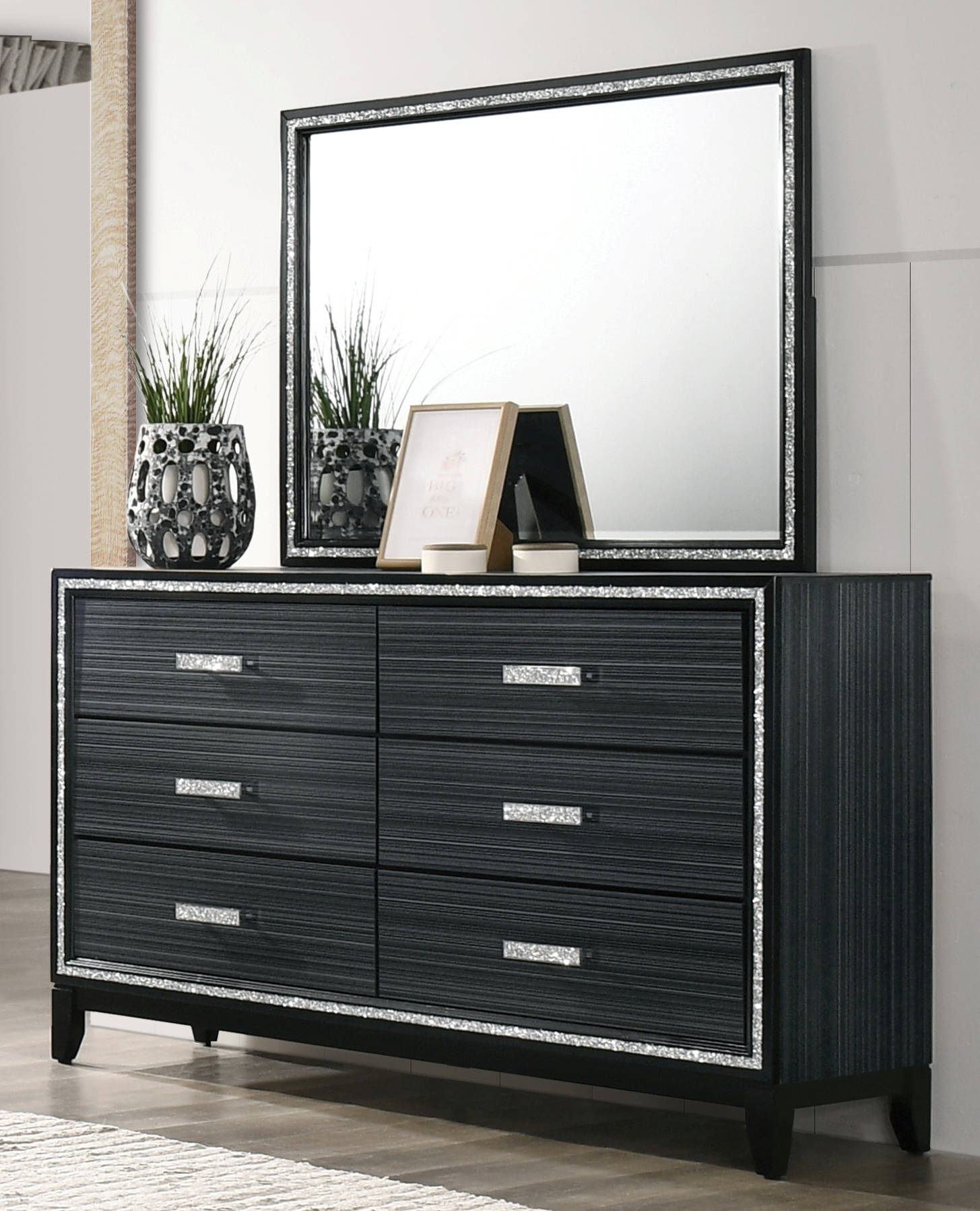 Acme Furniture Haiden Weathered Black Dresser and Mirror