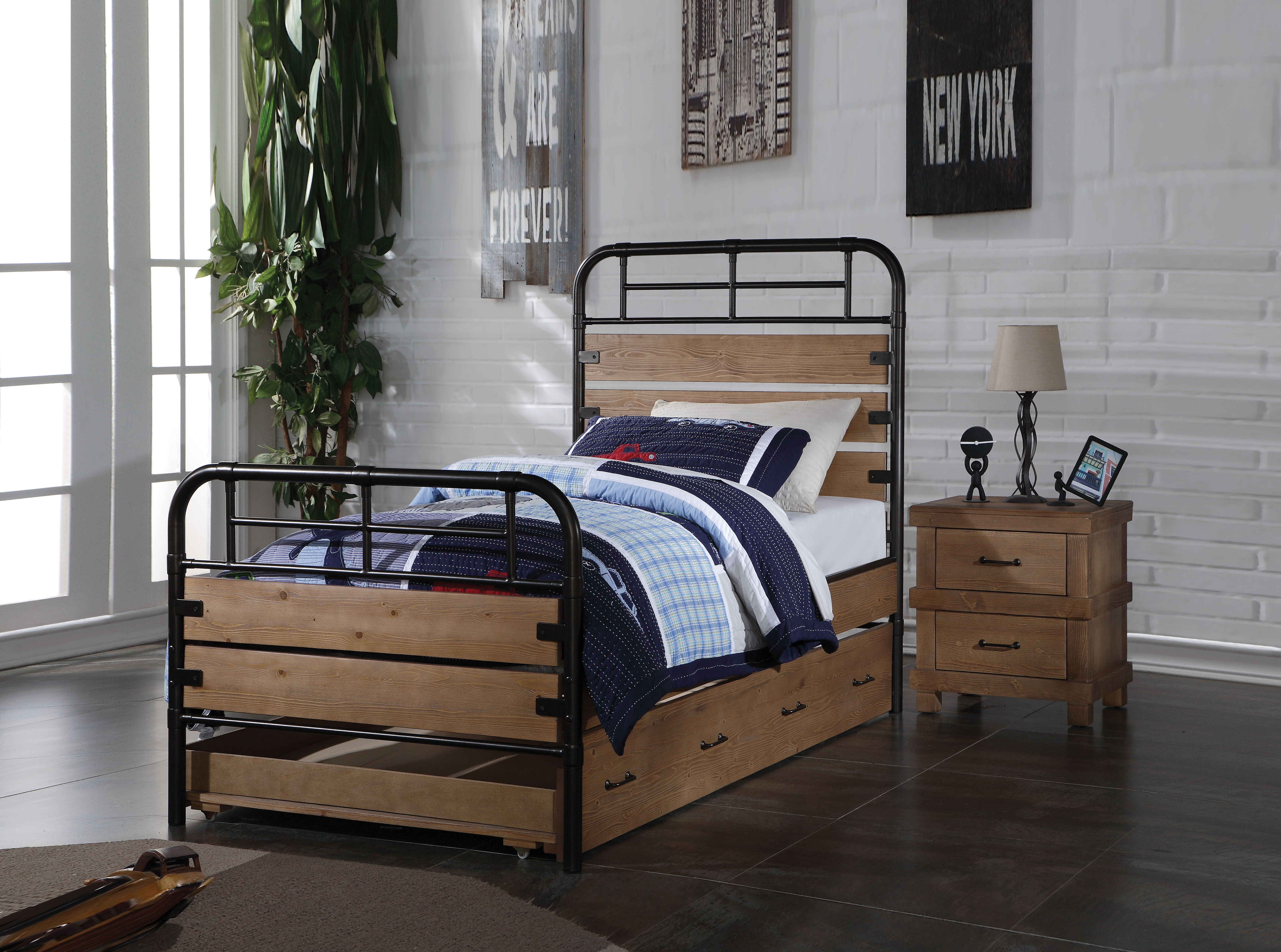Acme Furniture Adams Antique Oak 2pc Bedroom Set With Twin Storage Bed