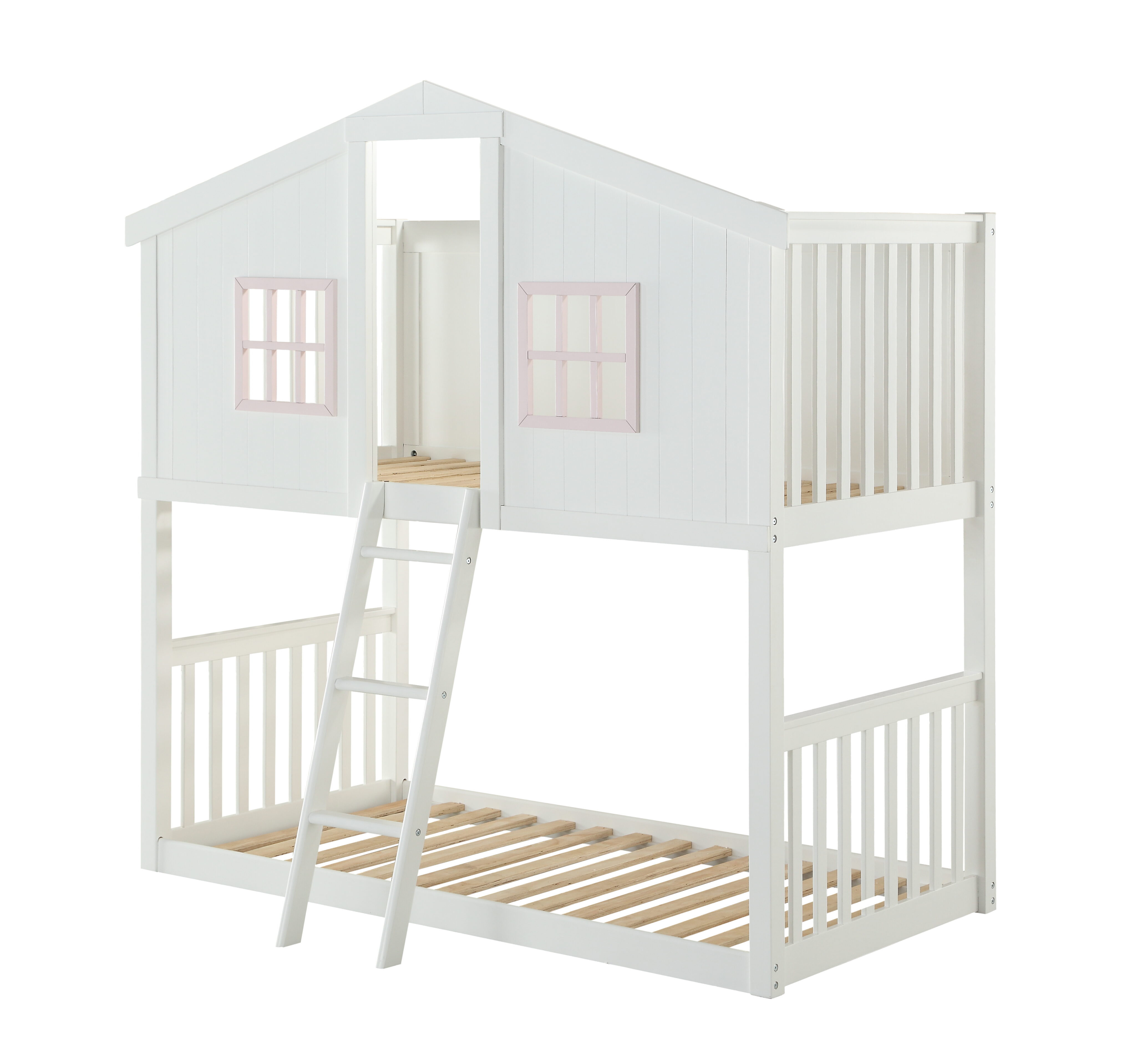 Acme Furniture Rohan Cottage White Pink Twin Over Twin Bunk Bed