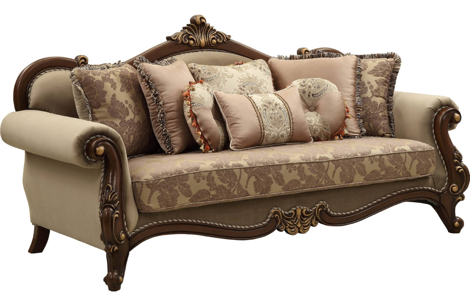 Acme Furniture Mehadi Walnut Sofa with 8 Pillows