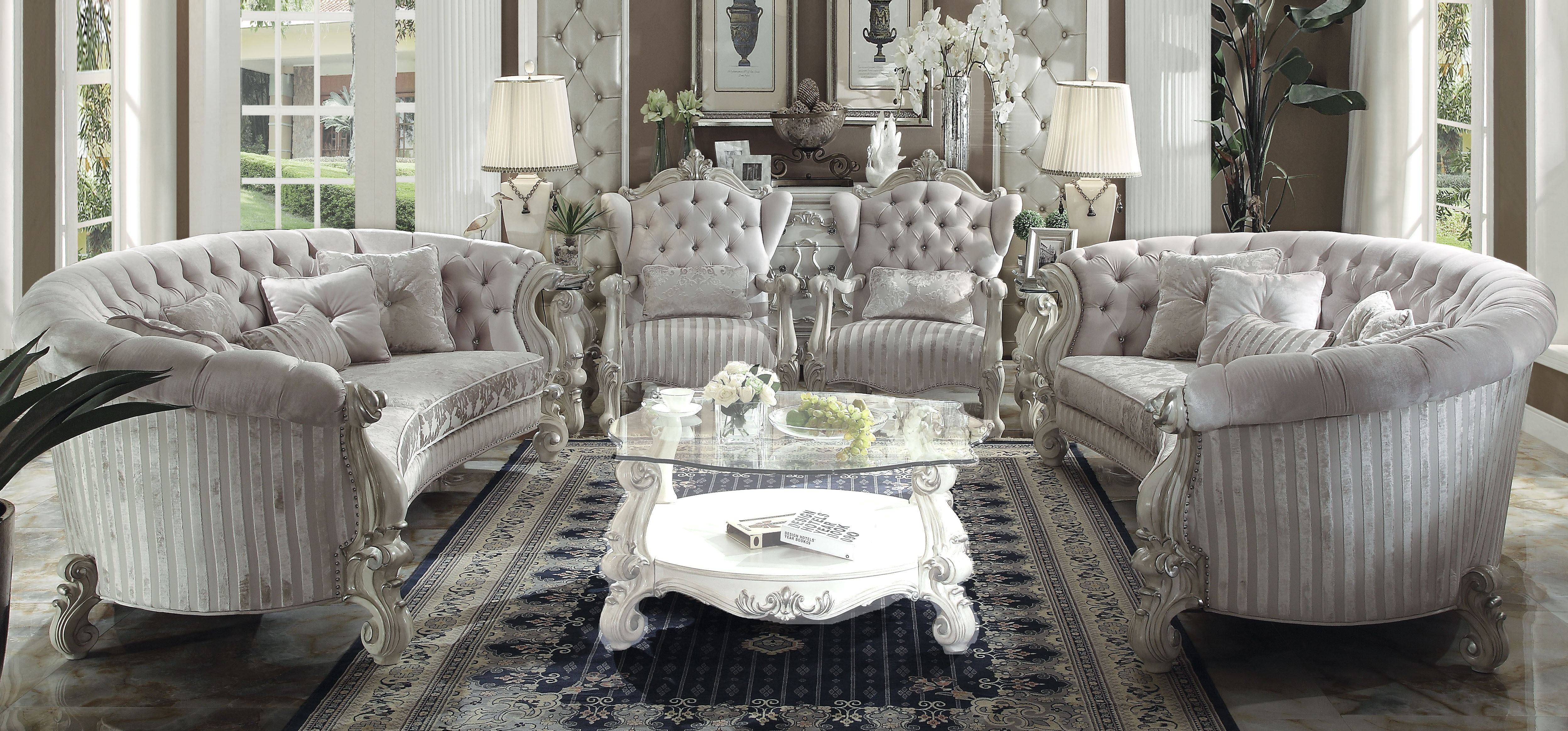 Acme Furniture Versailles Ivory Bone White 4pc Living Room Set