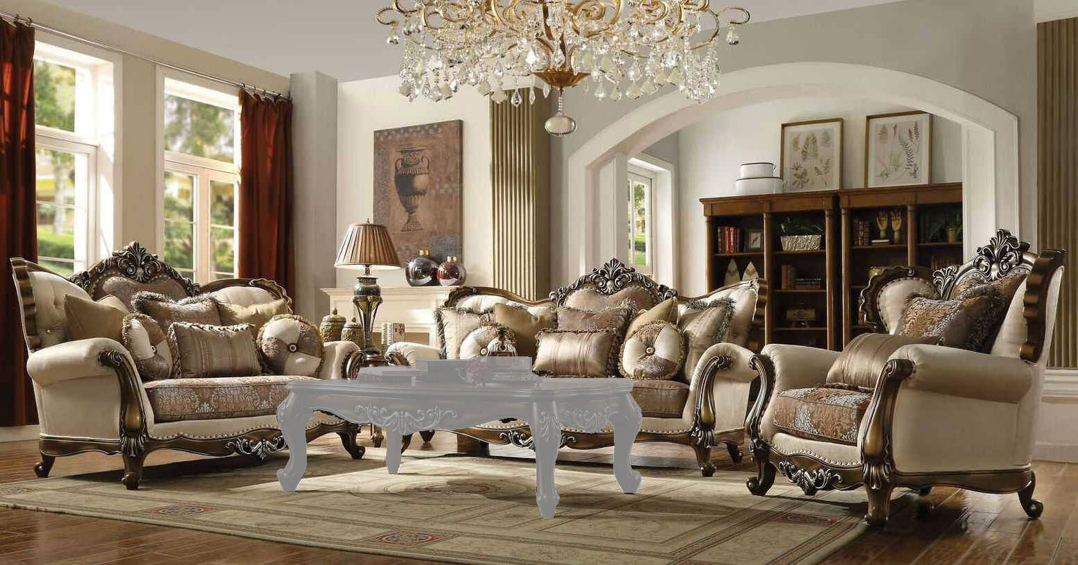 Acme Furniture Latisha Tan Antique Oak Wood 3pc Living Room Set