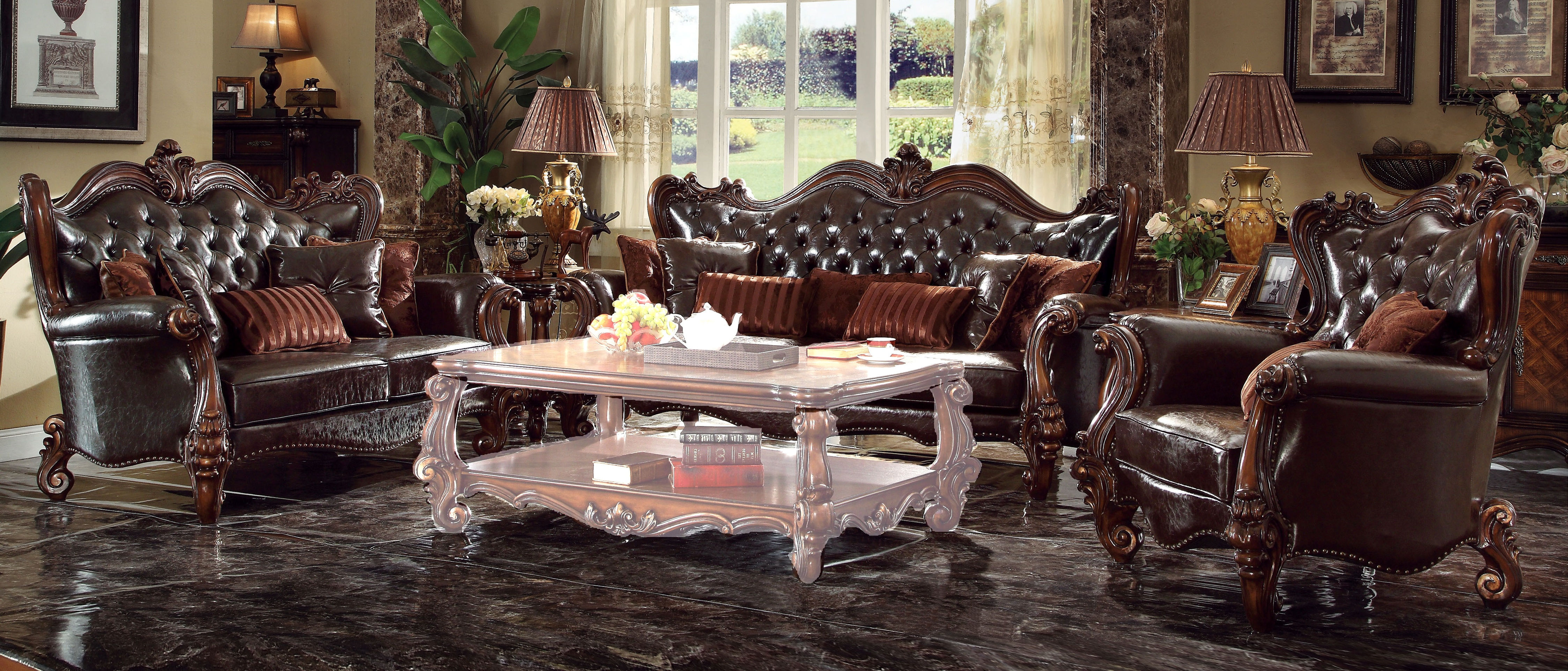 Acme Furniture Versailles Dark Brown PU 3pc Living Room Set