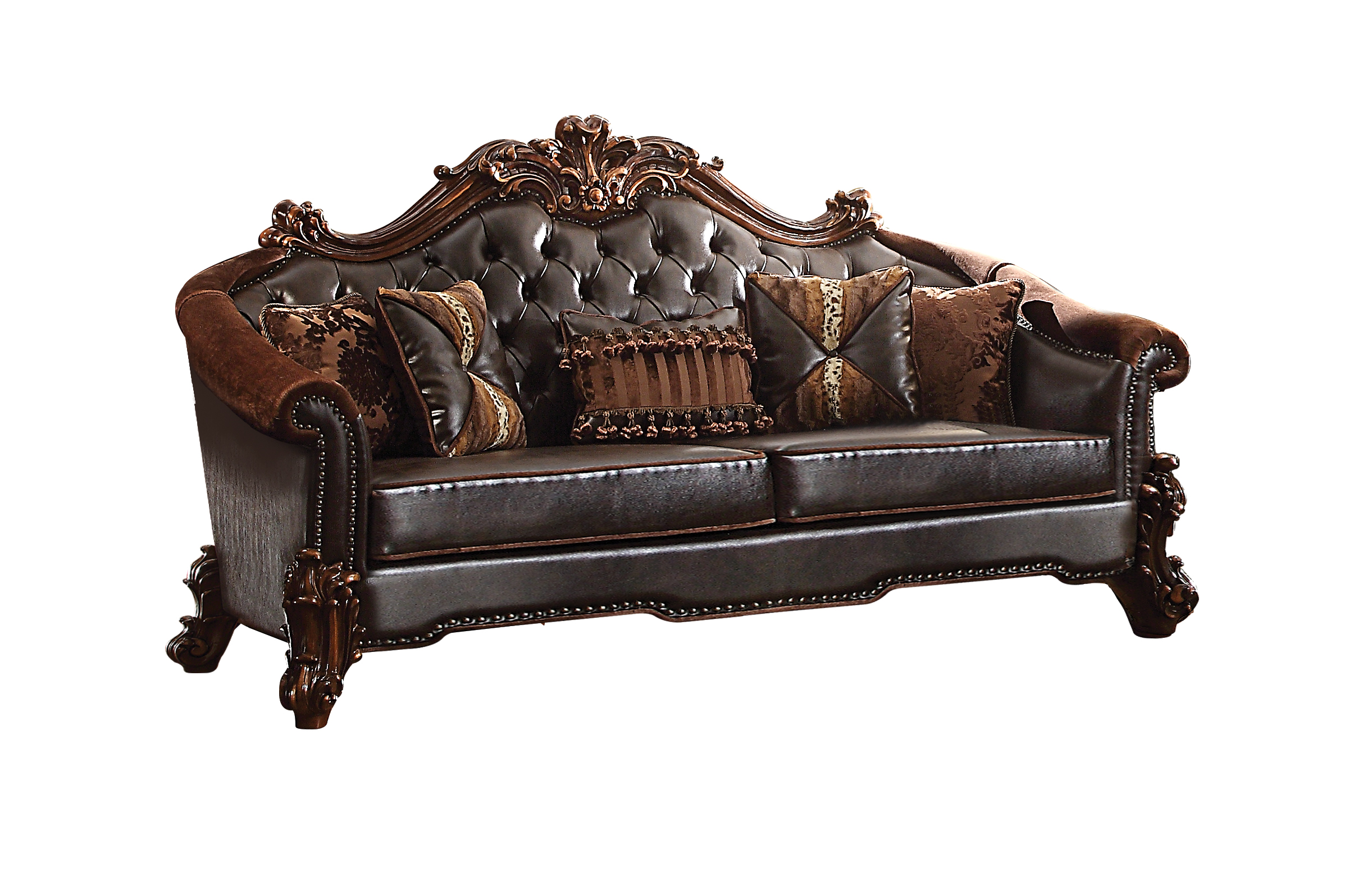 Acme Furniture Vendome II Dark Brown Cherry Sofa With Five Pillows