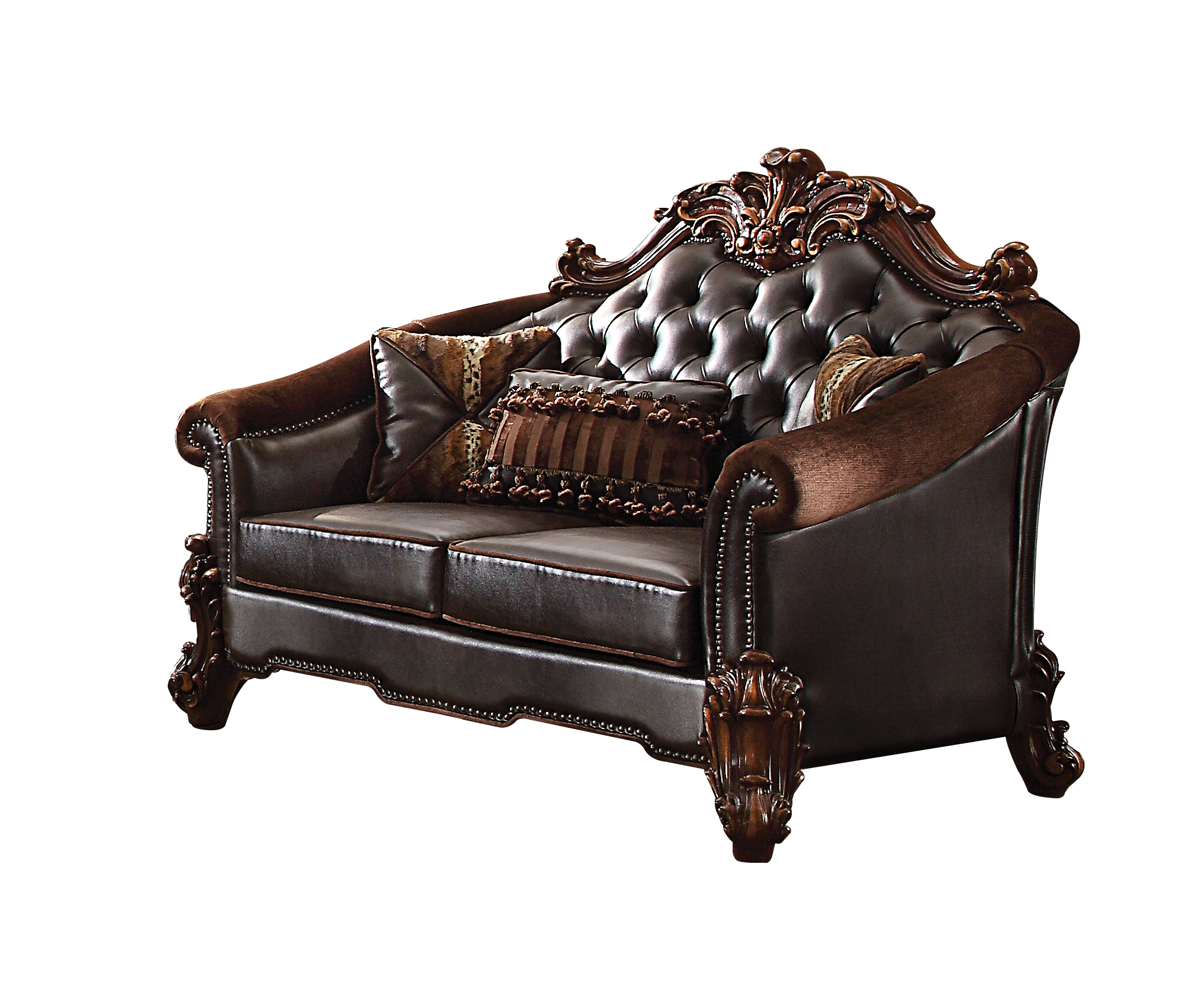Acme Furniture Vendome II Dark Brown Cherry Loveseat With Three Pillows