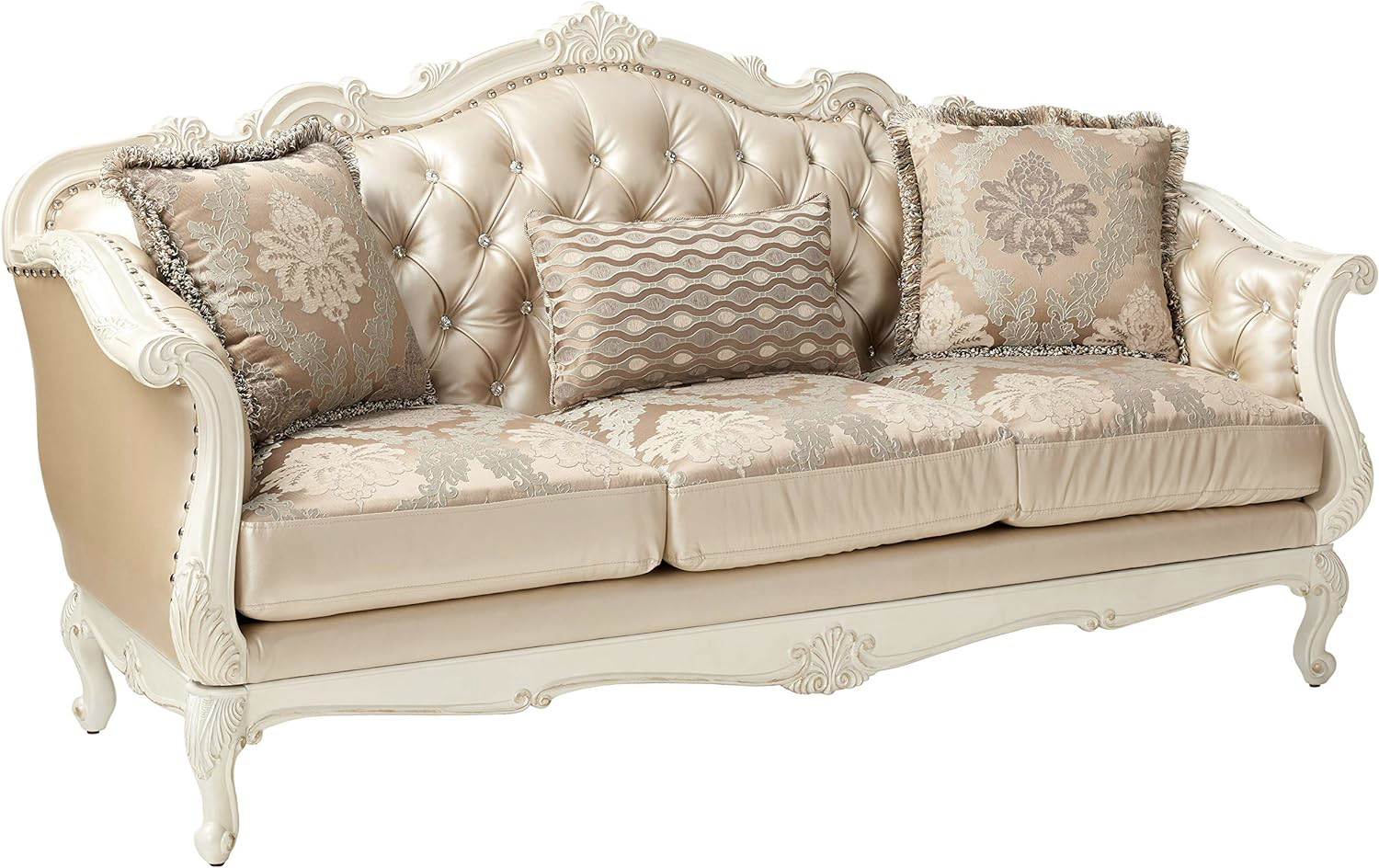 Acme Furniture Chantelle Rose Gold Pearl White Three Pillows Sofa