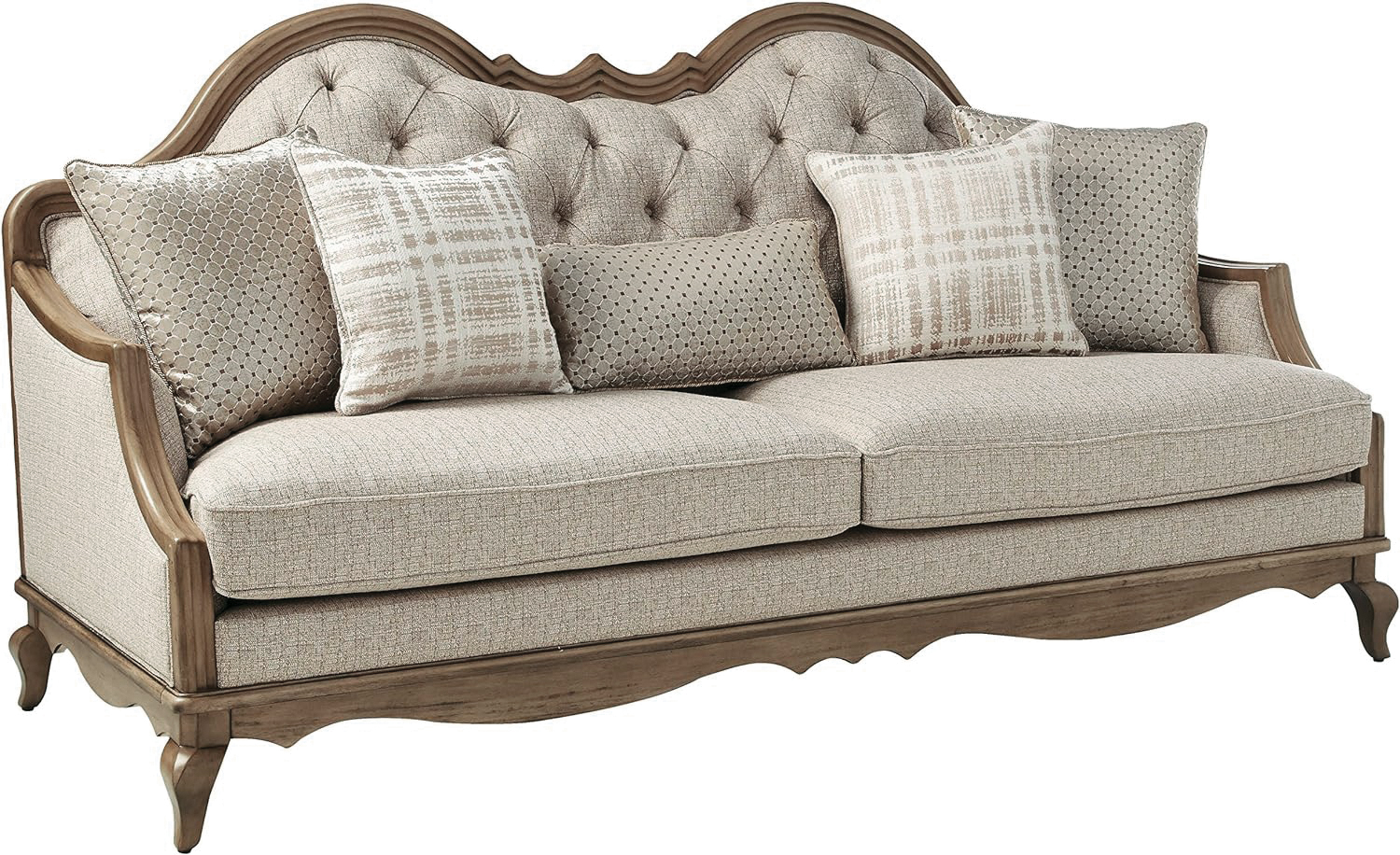 Acme Furniture Chelmsford Beige Antique Taupe Five Pillows Sofa